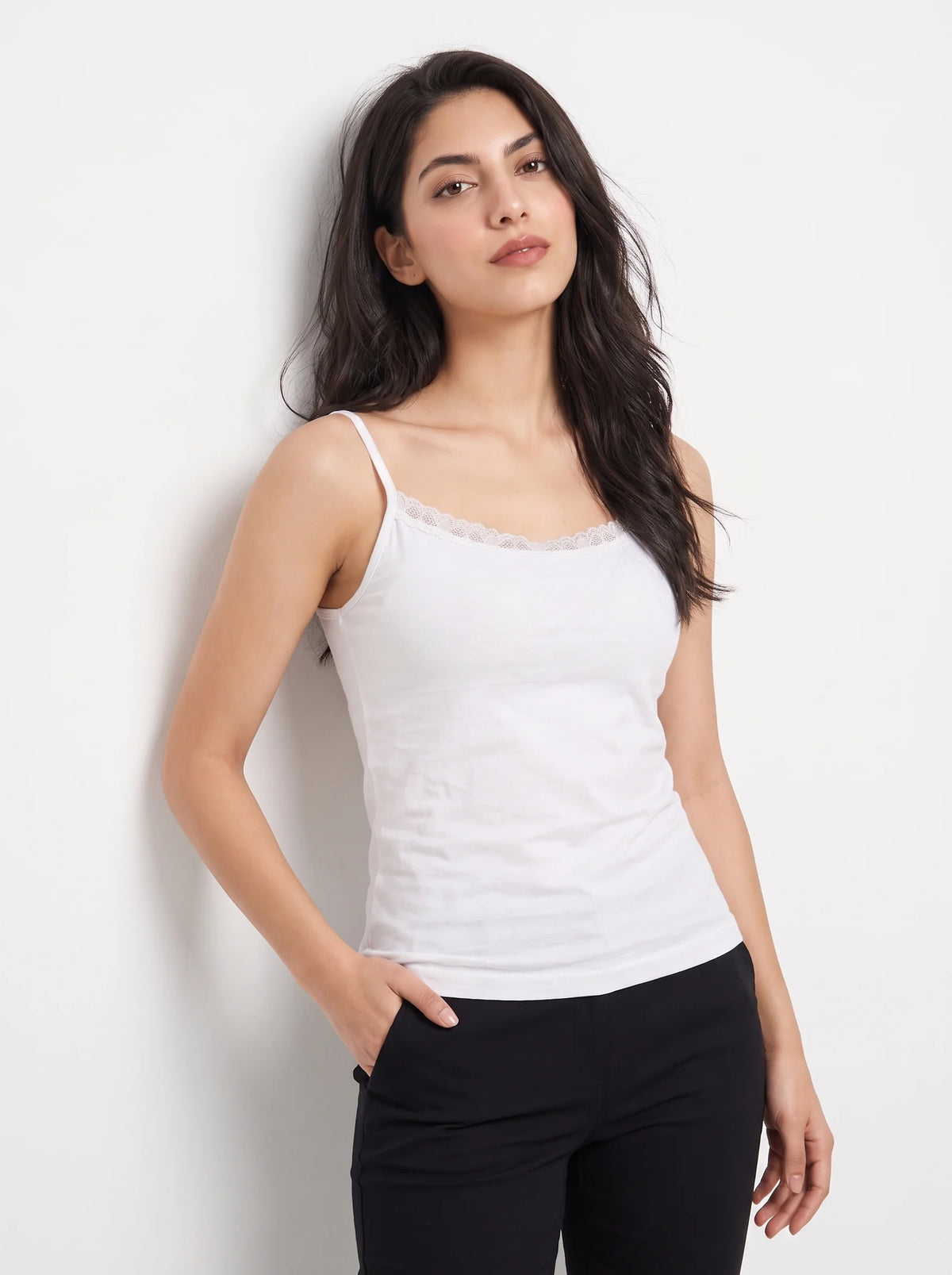 Soft Cotton Basic Camisole - Lacy - White
