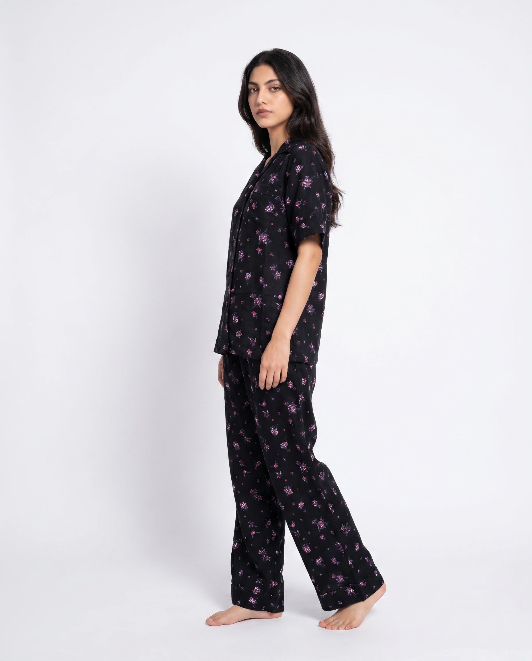 Linen Pajama Suit - Black Rose