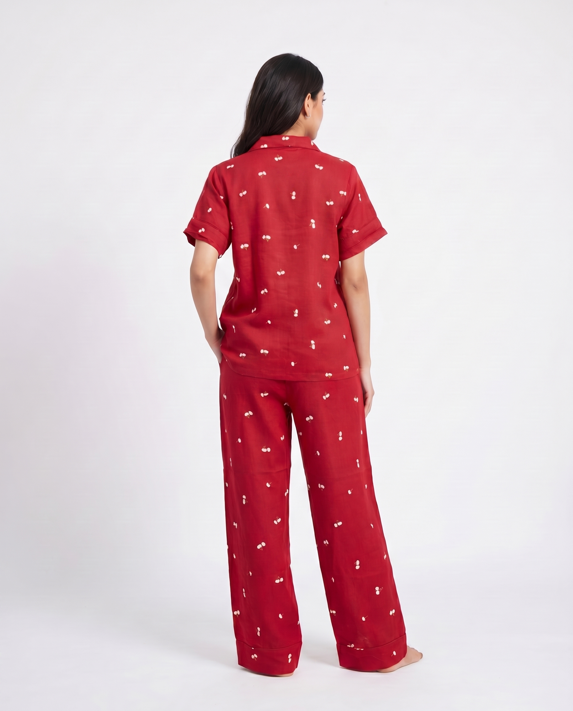 Linen Pajama Suit - Flower Bloom - Red