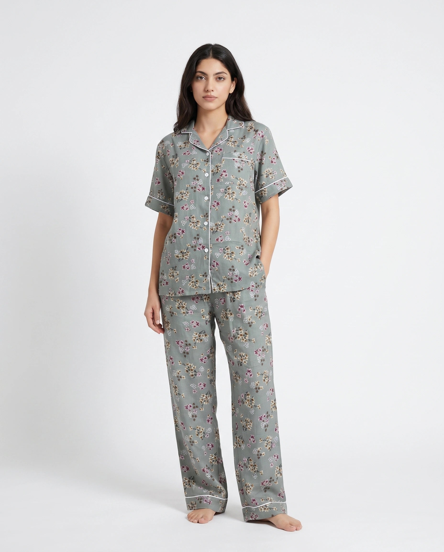 Linen Pajama Suit - Misty Floral