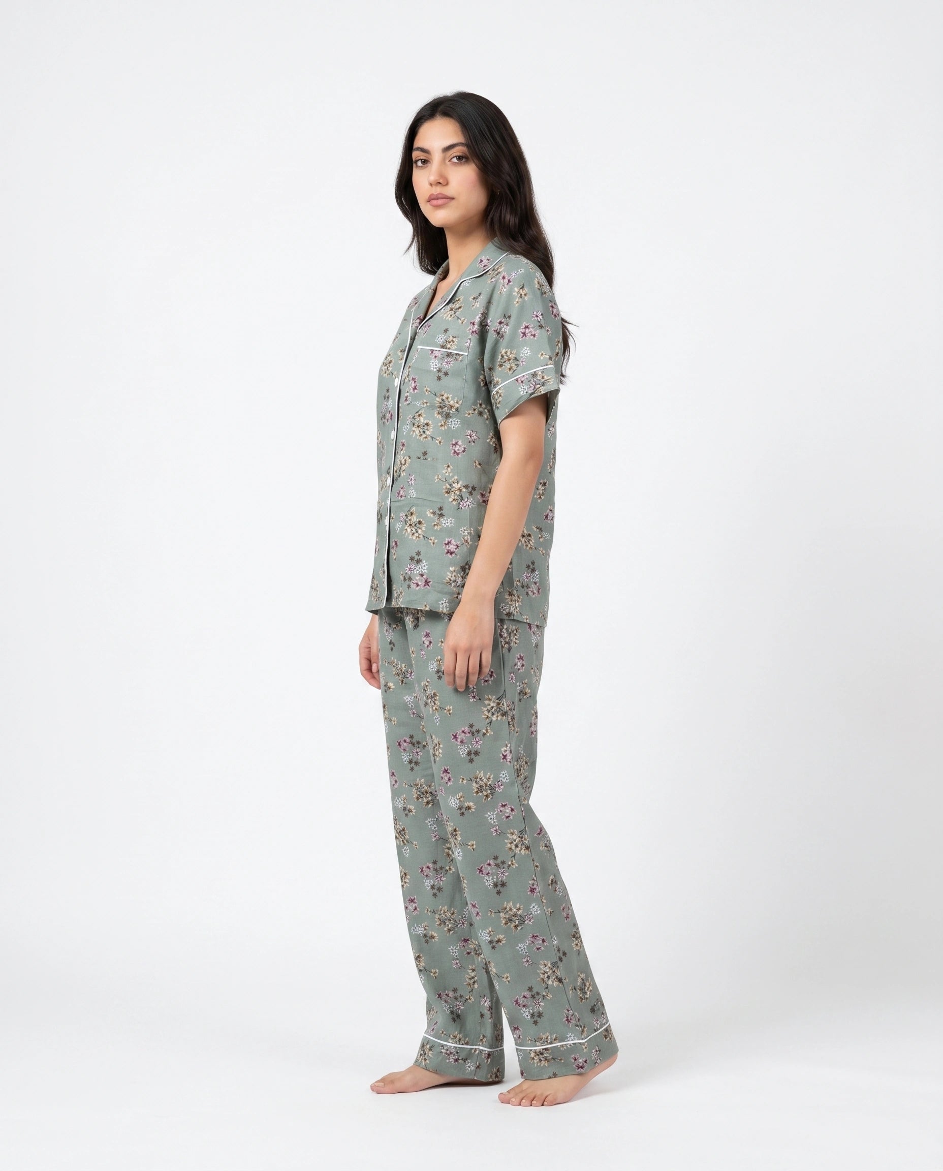 Linen Pajama Suit - Misty Floral