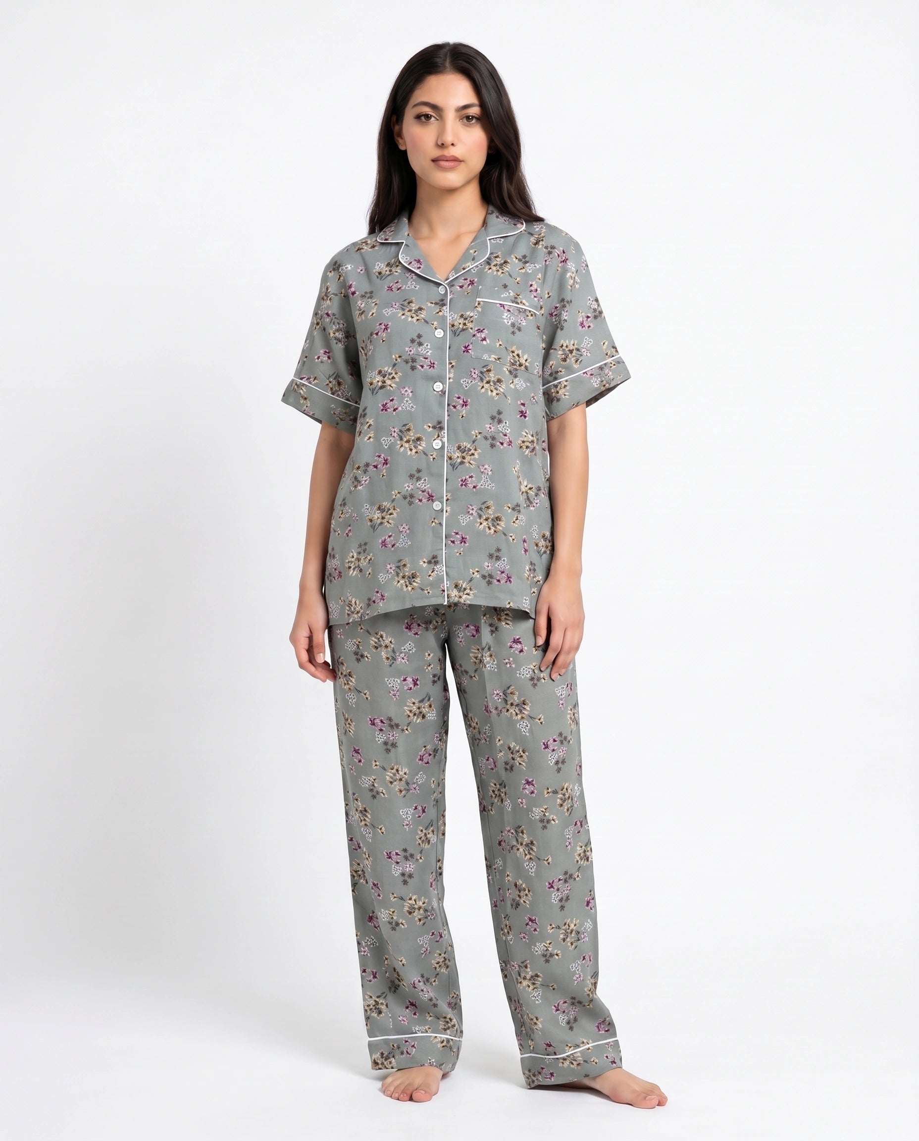 Linen Pajama Suit - Misty Floral
