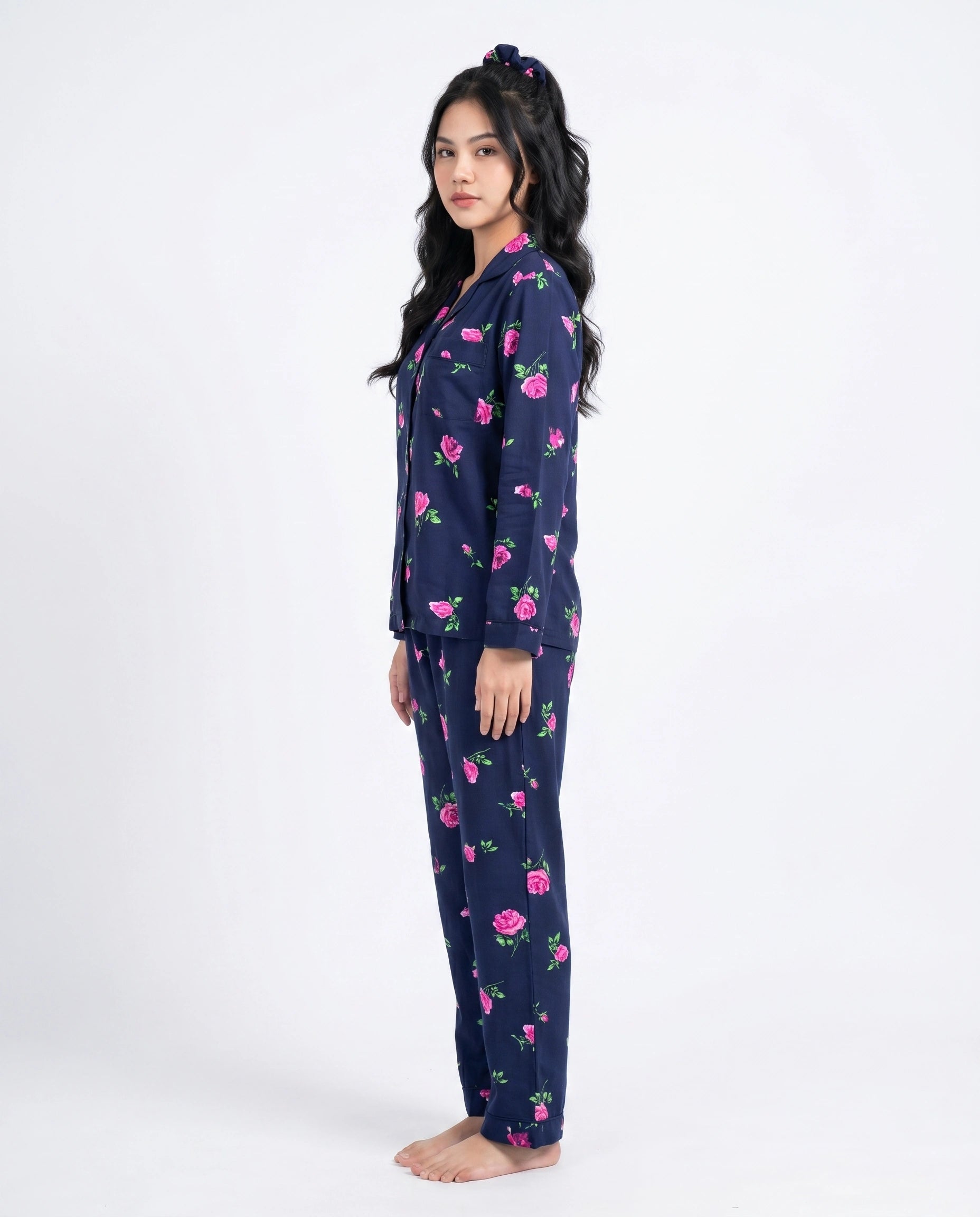 Linen Pajama Suit - Night Rose