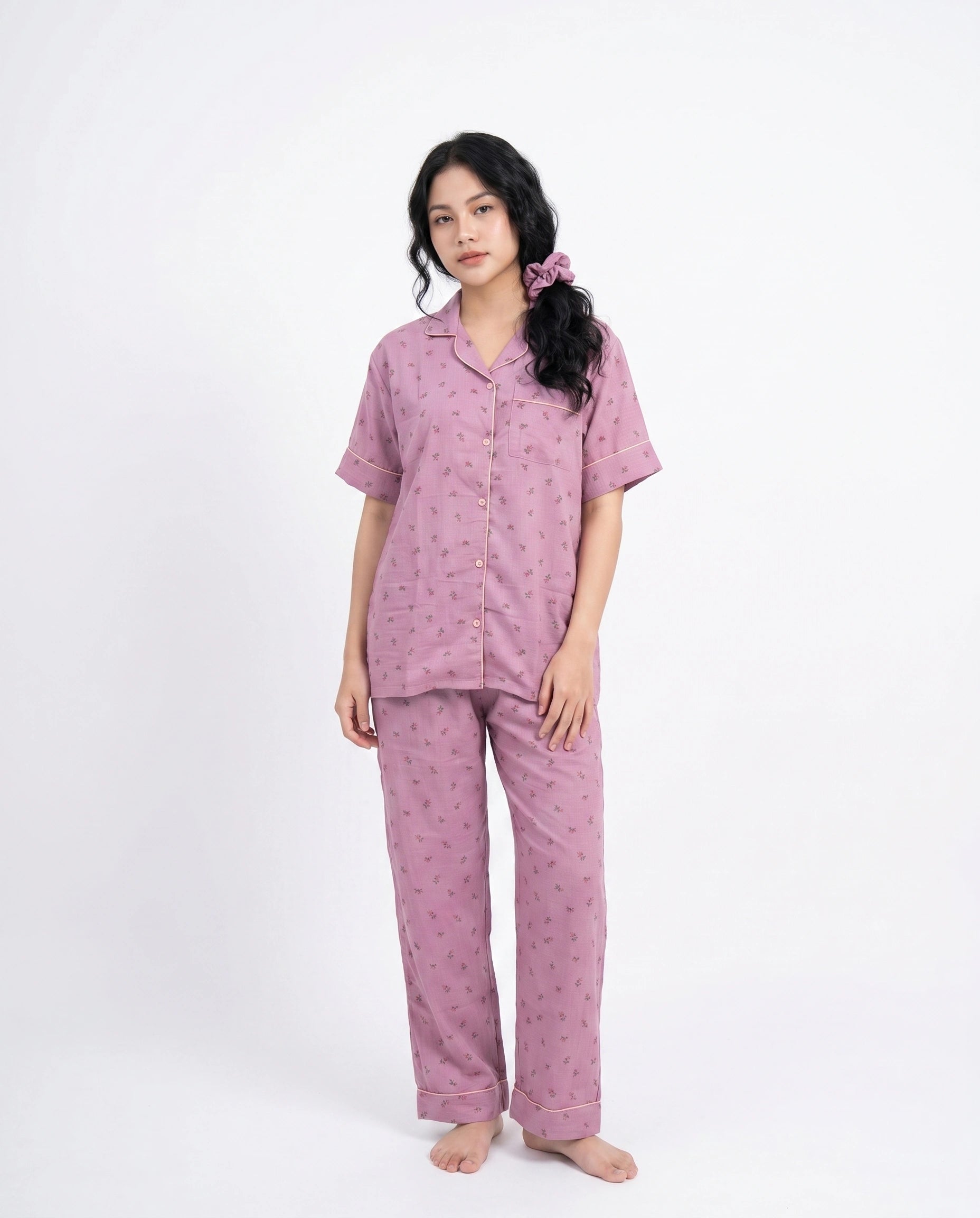 Summer Crinkled Pajama Suit - Flora -Purple