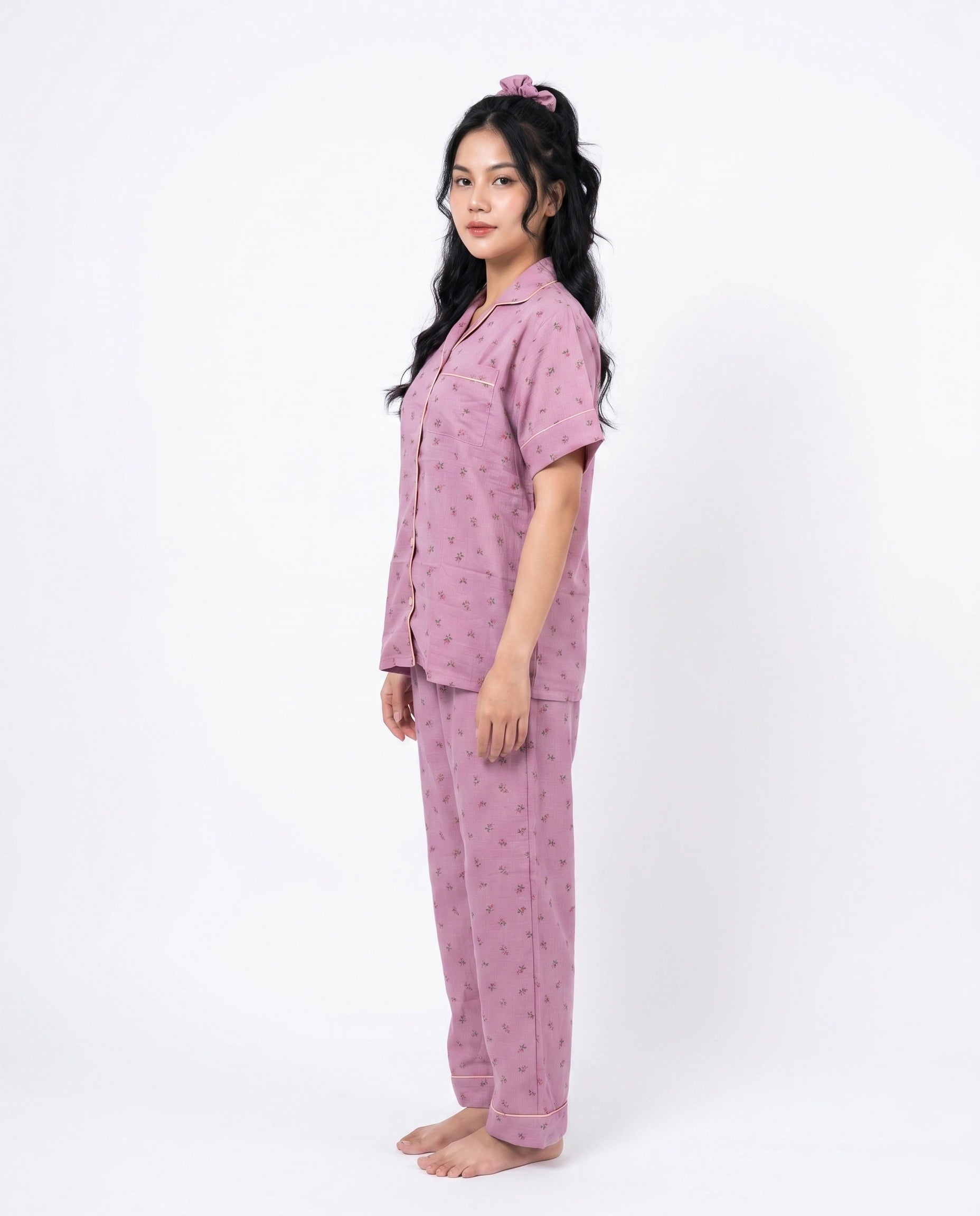Summer Crinkled Pajama Suit - Flora -Purple