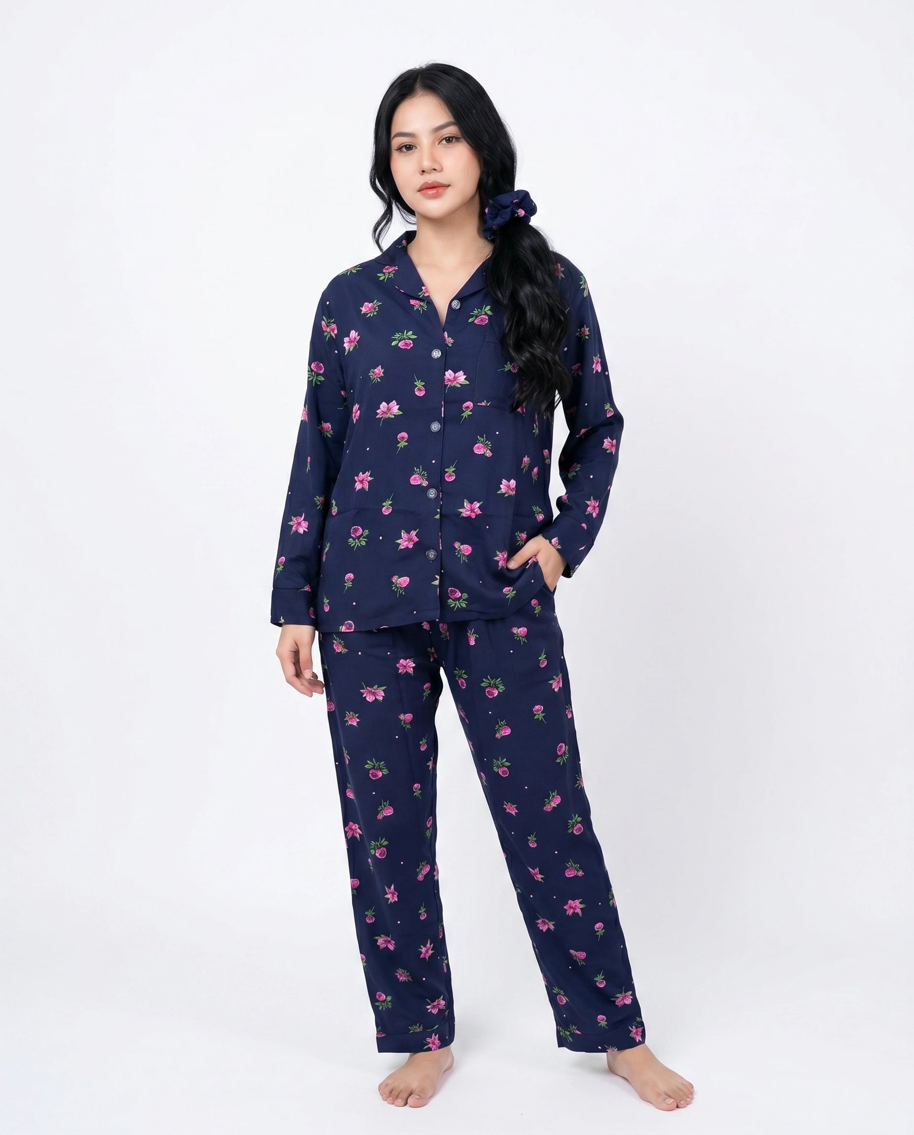 Linen Pajama Suit - Night Rose