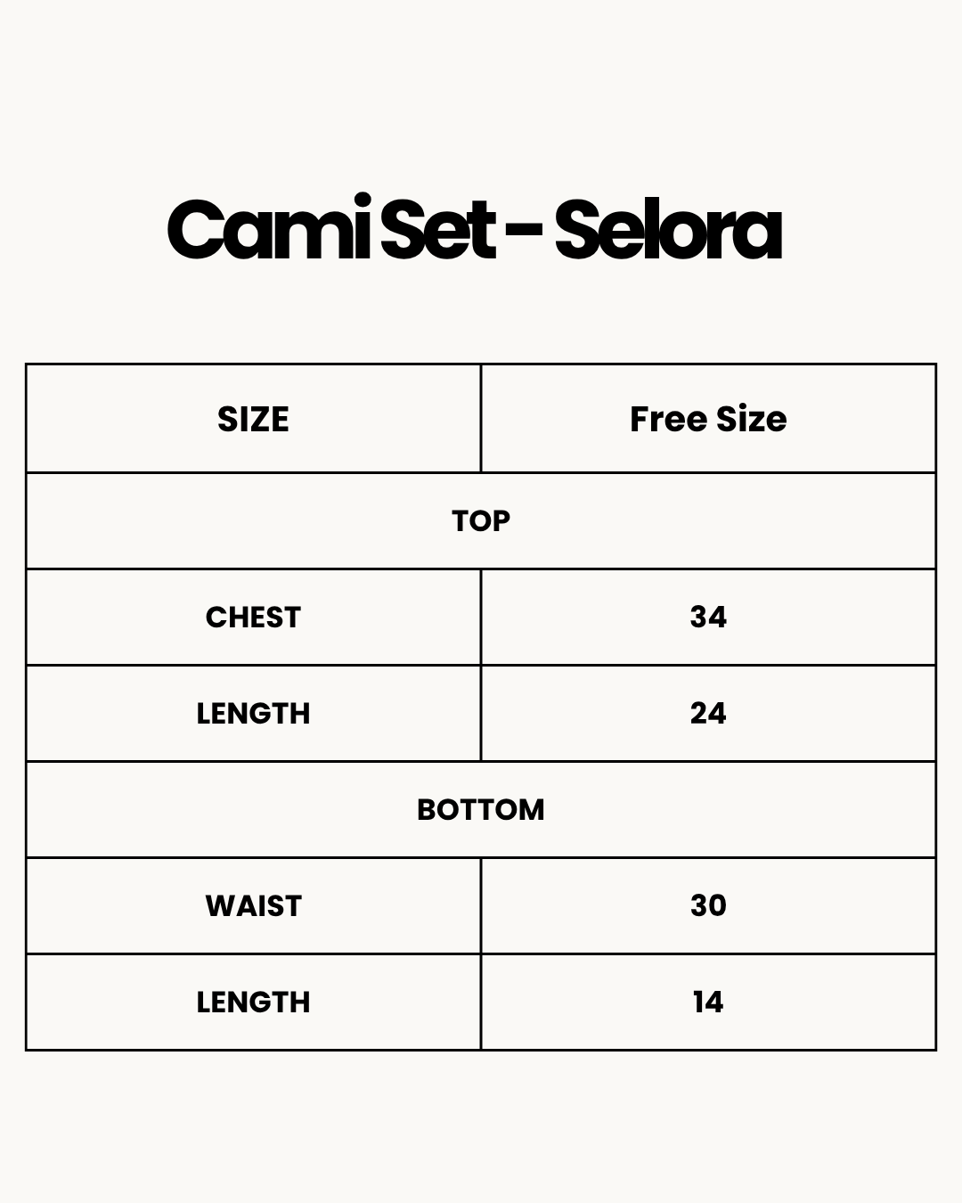 Size Chart for Cami Set - Selora - Blue