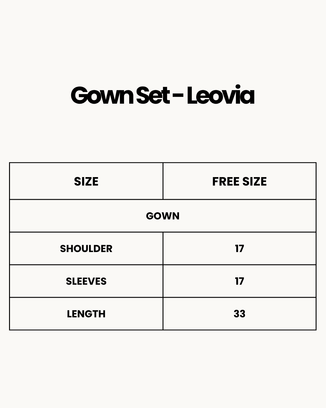 Size Chart for Gown Set - Leovia