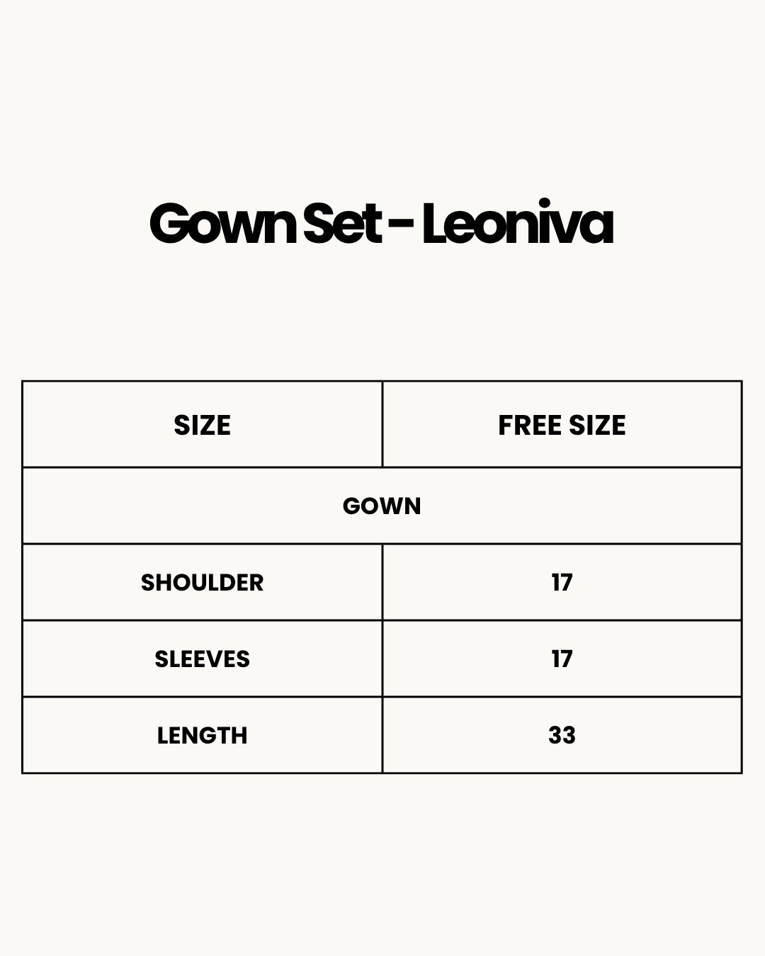 Size Chart for Gown Set - Leoniva