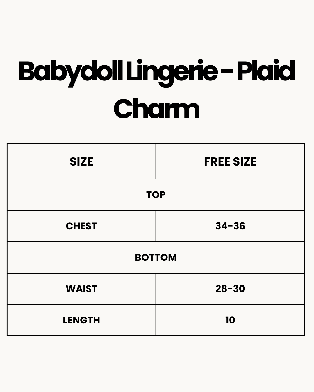 Size Chart for Babydoll Lingerie - Plaid Charm