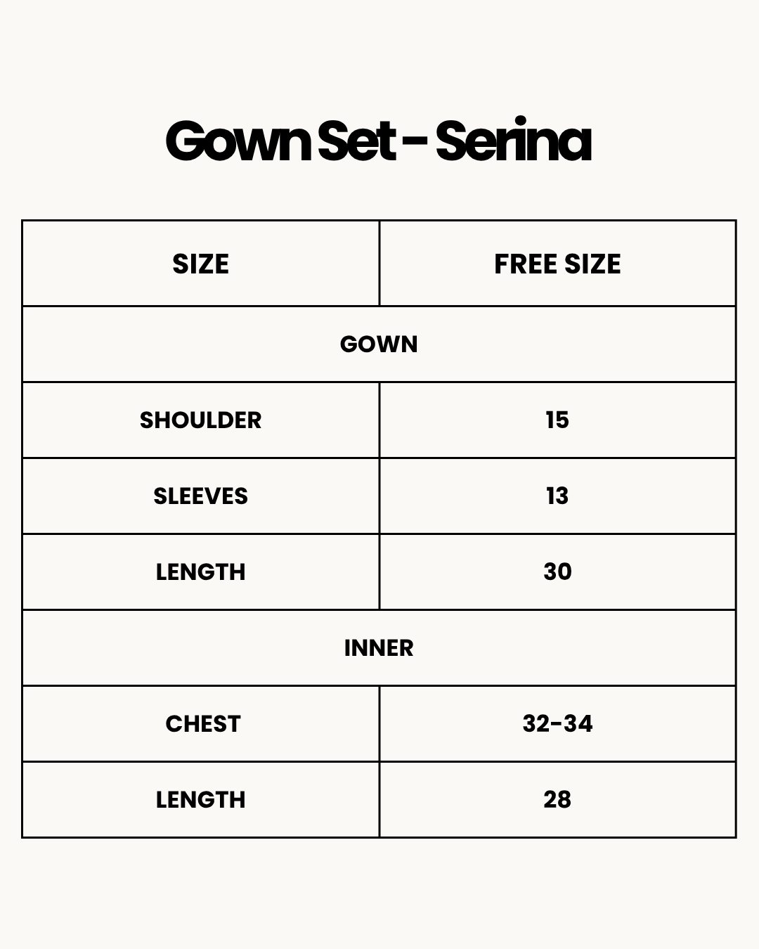 Size Chart for Gown Set - Serina - White