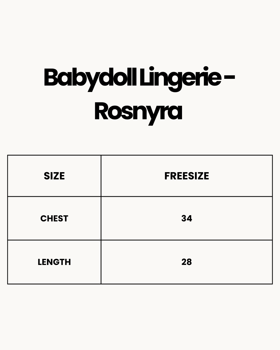 Size Chart for Babydoll Lingerie - Rosnyra - White