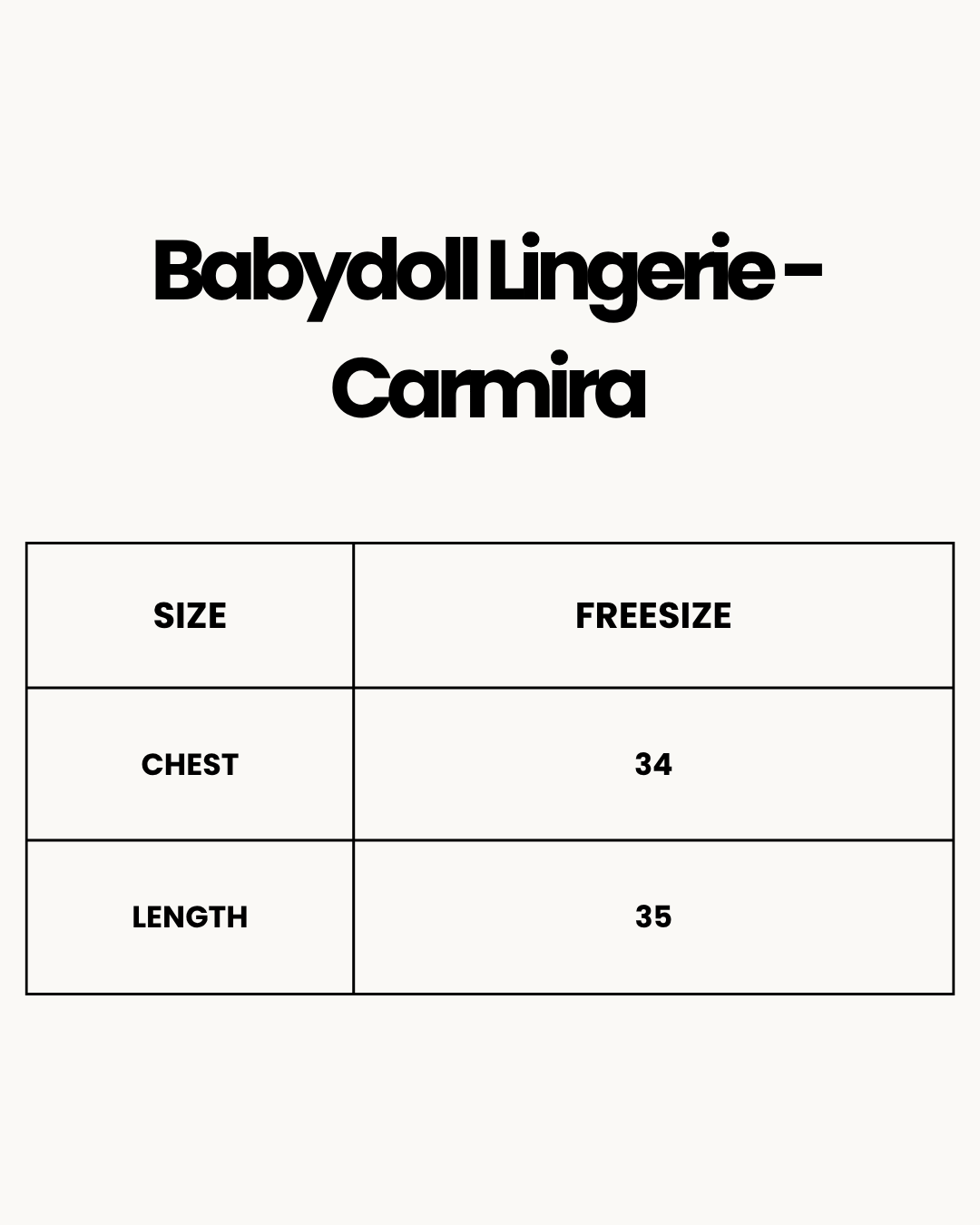 Size Chart for Babydoll Lingerie - Carmira - Black