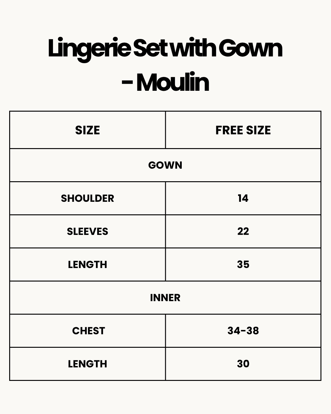 Size Chart for Lingerie Set with Gown - Moulin