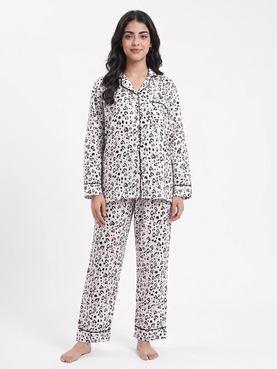 Silk Pajama Suit - Ivory Heart