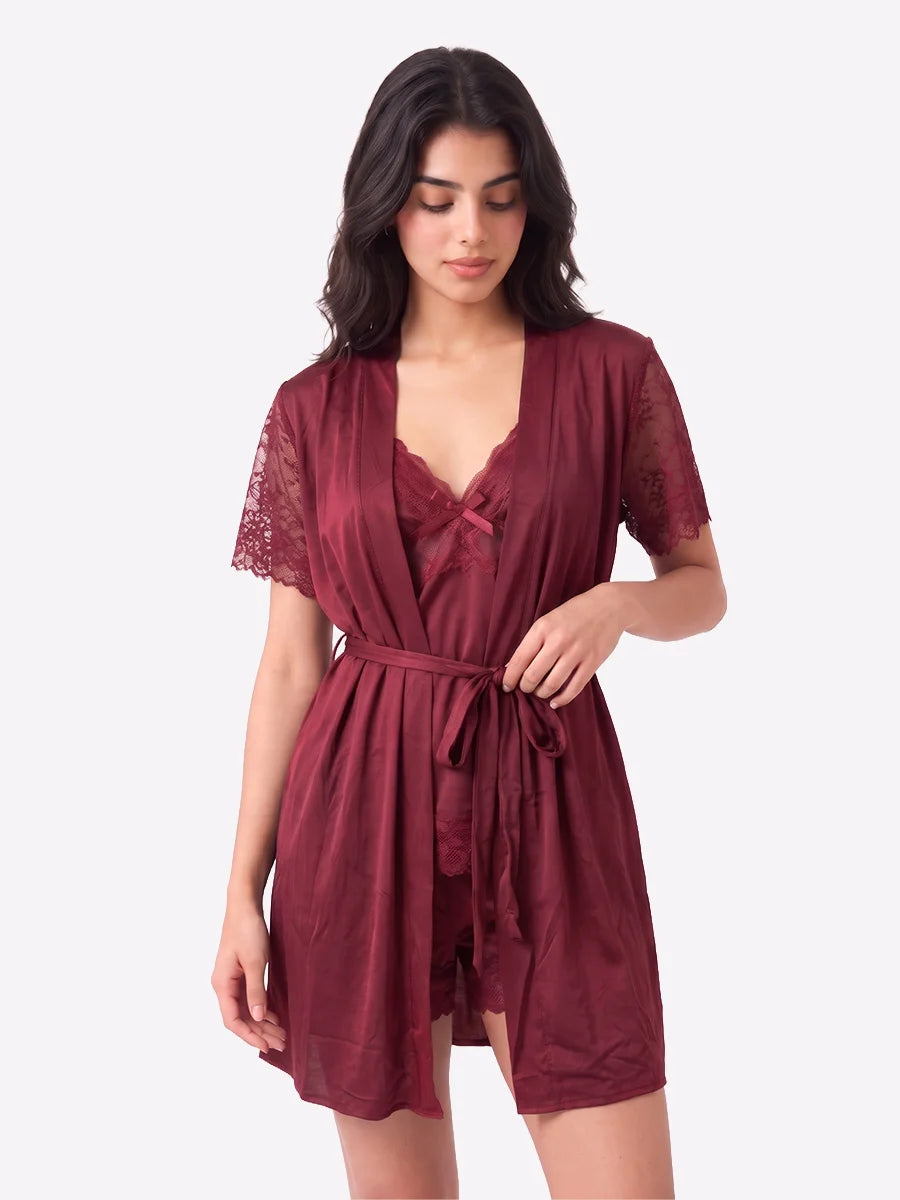 3-Piece Gown Set - Marina - Maroon