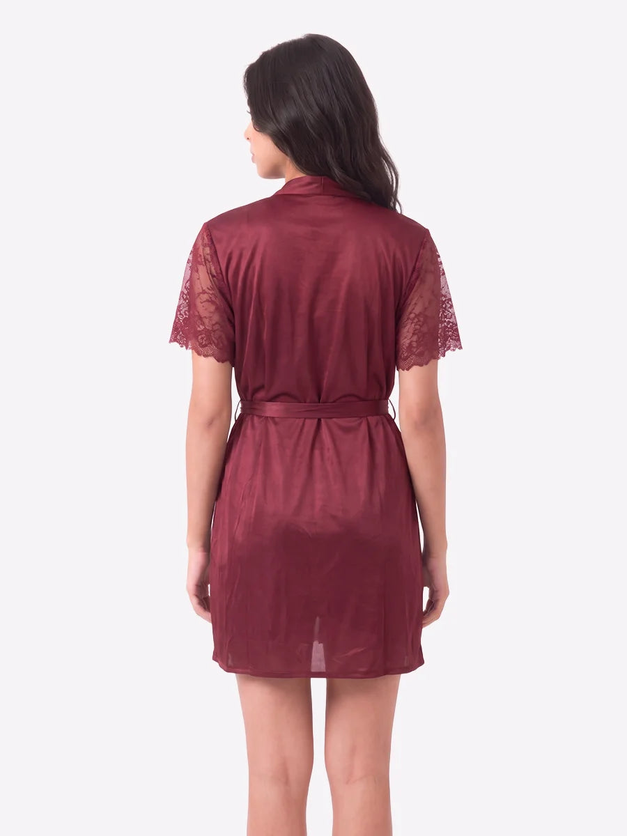 3-Piece Gown Set - Marina - Maroon