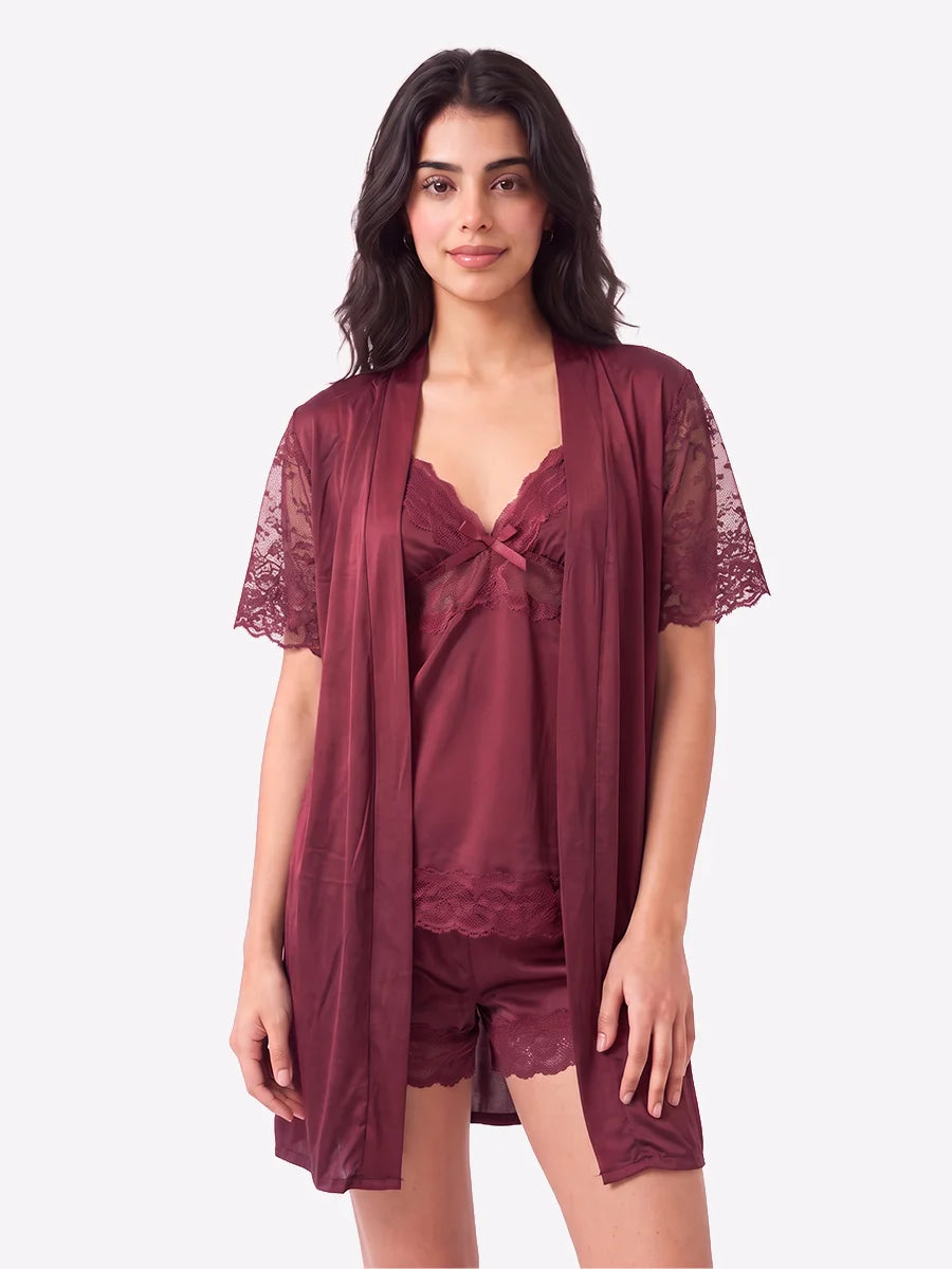 3-Piece Gown Set - Marina - Maroon