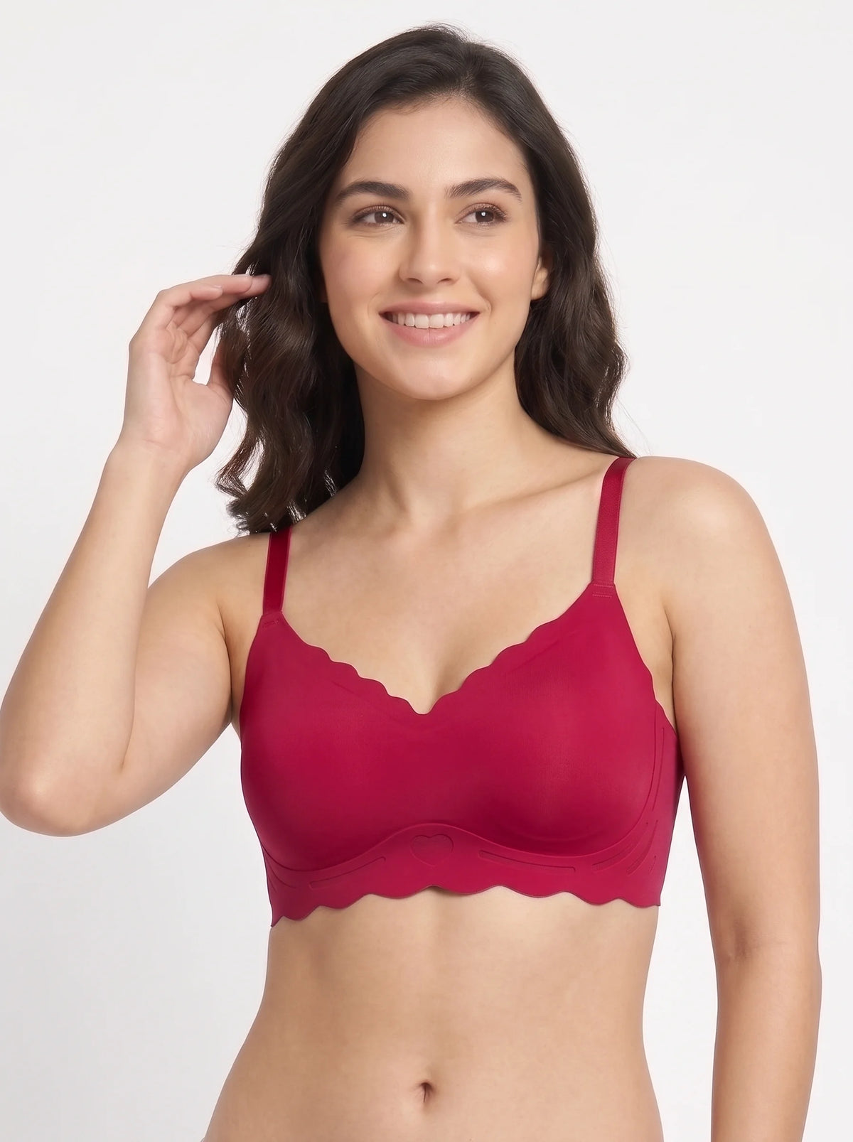 Seamless Padded Bra - Scallop Heart - Maroon