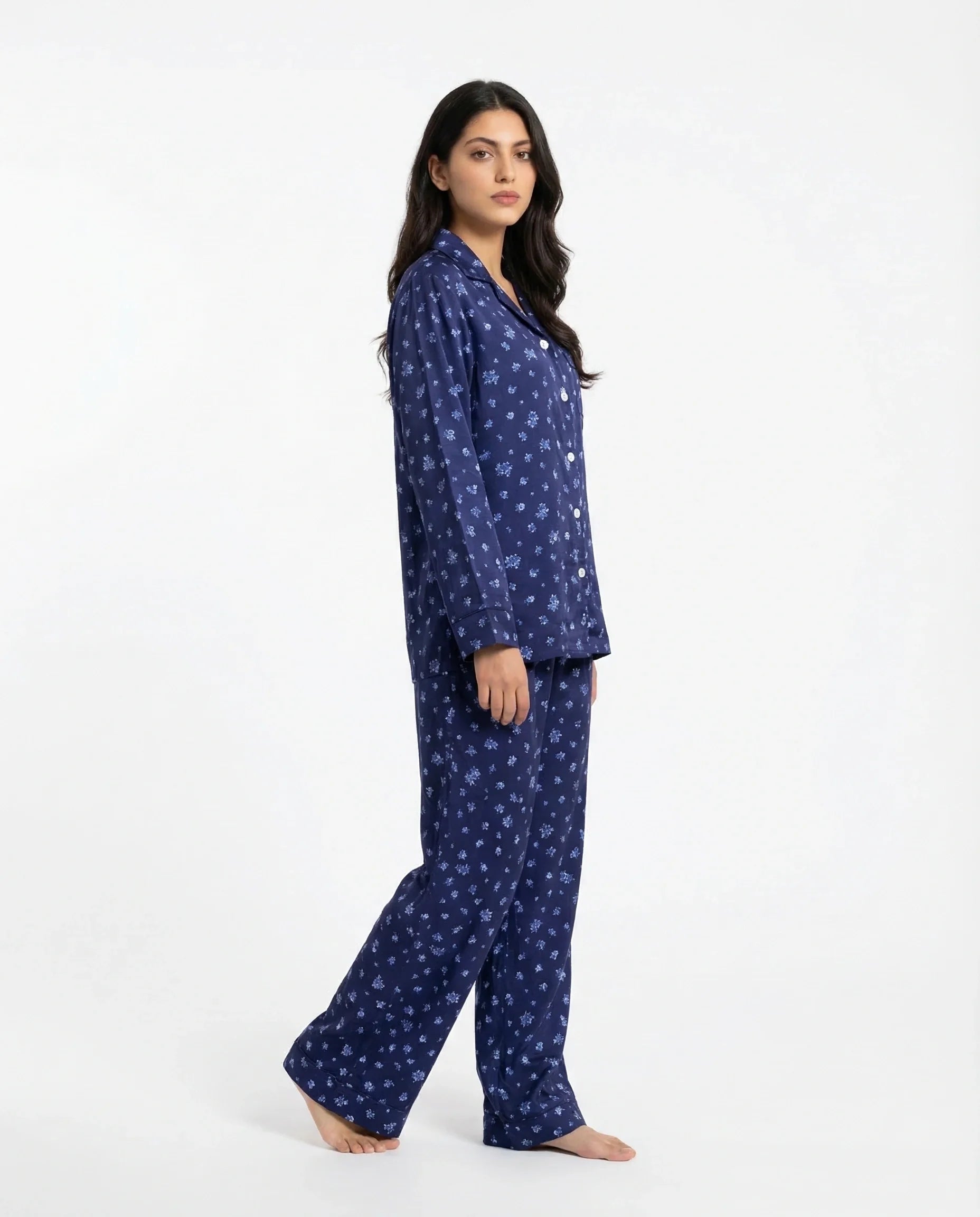 Linen Pajama Suit - Midnight Bloom