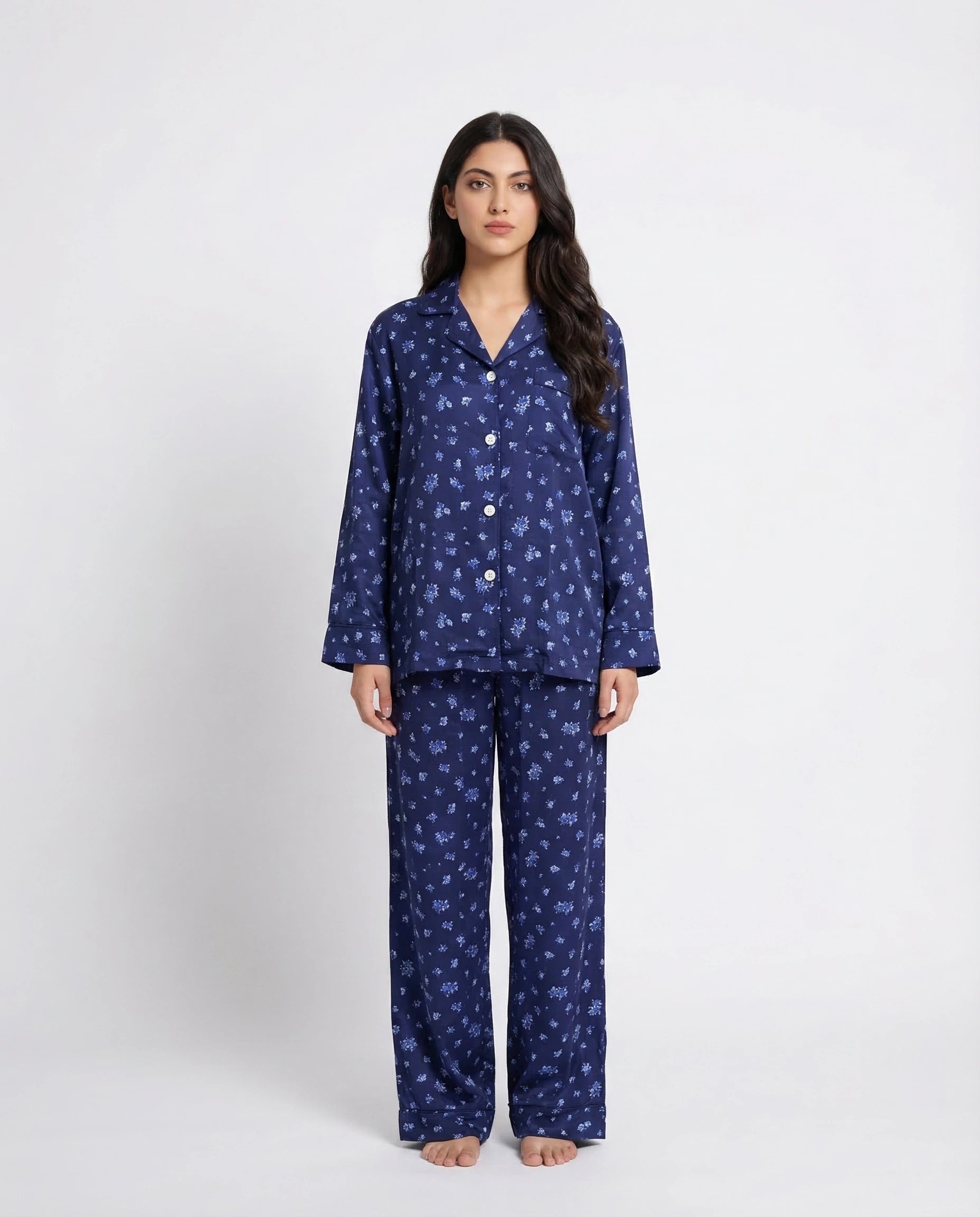 Linen Pajama Suit - Midnight Bloom