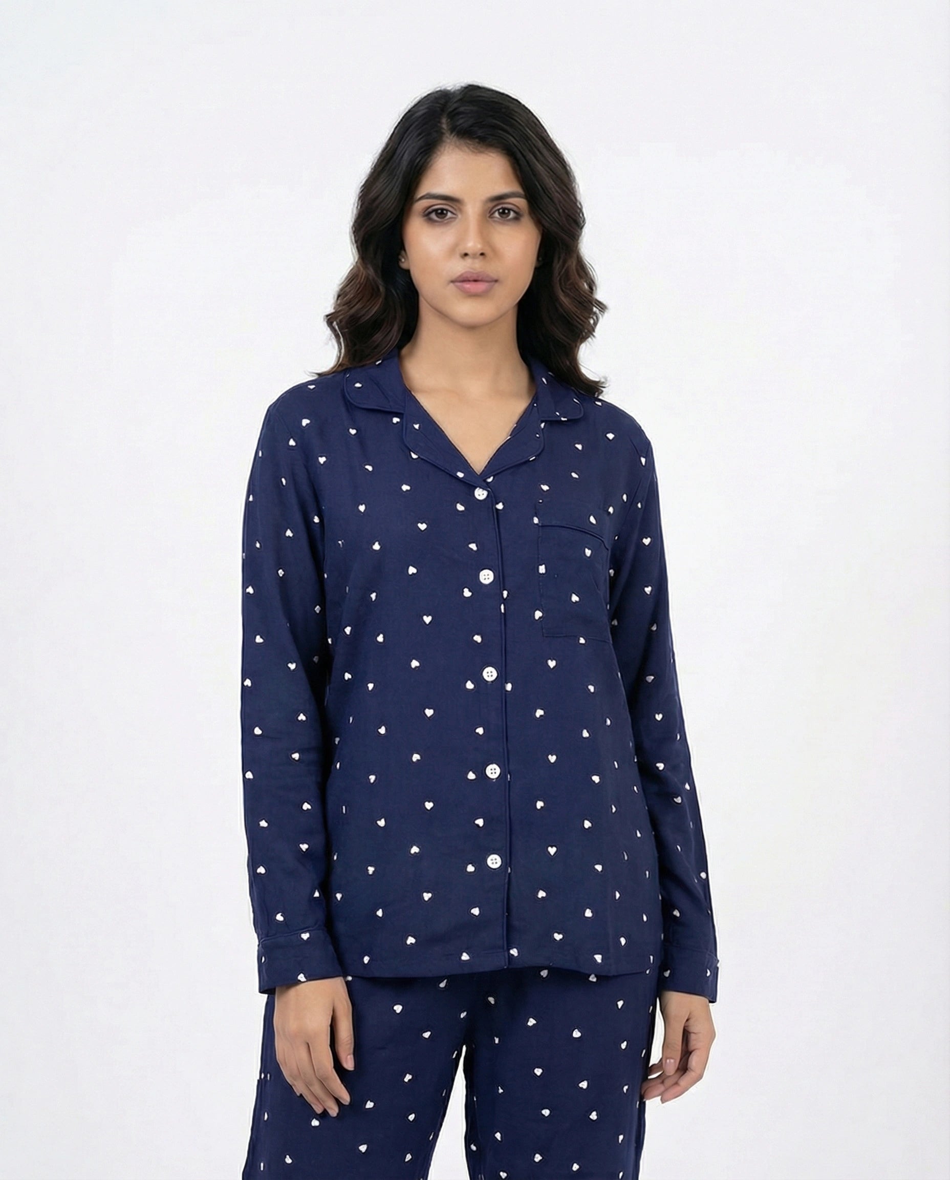 Linen Pajama Suit - Midnight Heart
