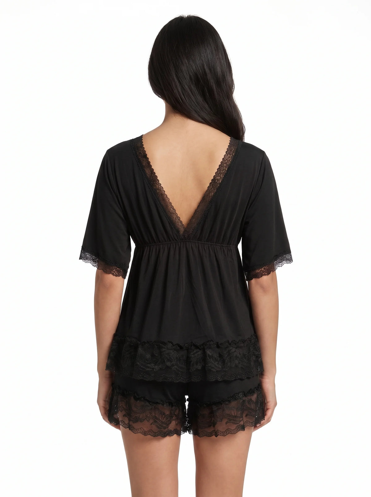 Babydoll Lingerie  - Milky Deep Neck - Black