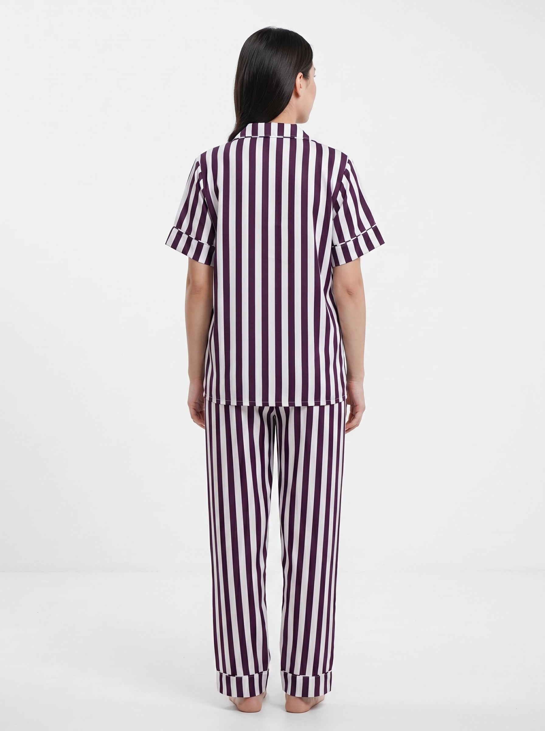 Linen PJ Set - Plum Stripe