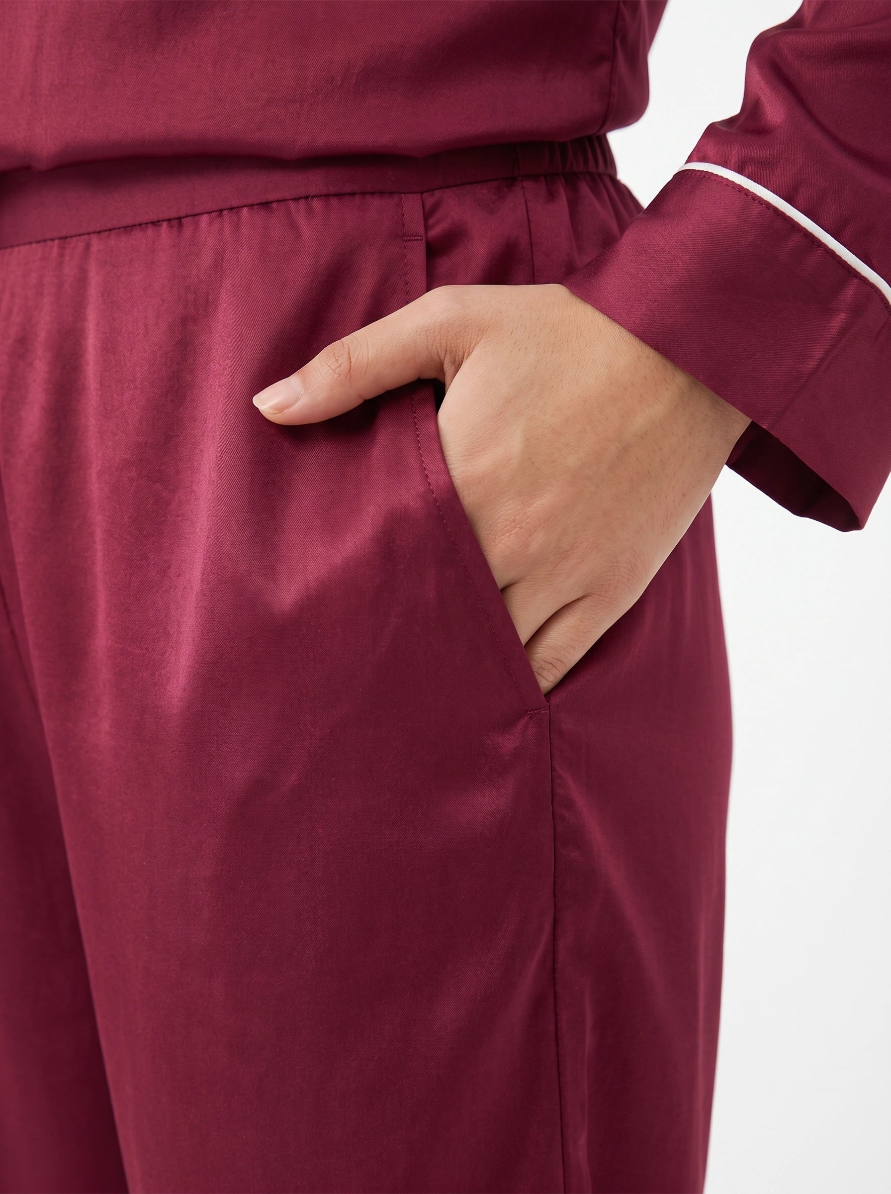 Satin Silk Pajama Suit - Noir - Maroon