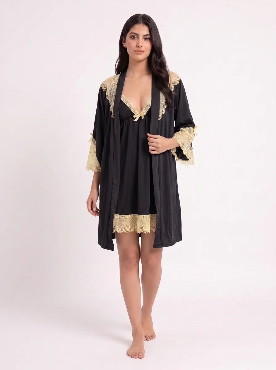 Gown Set - Moira Lace - Black