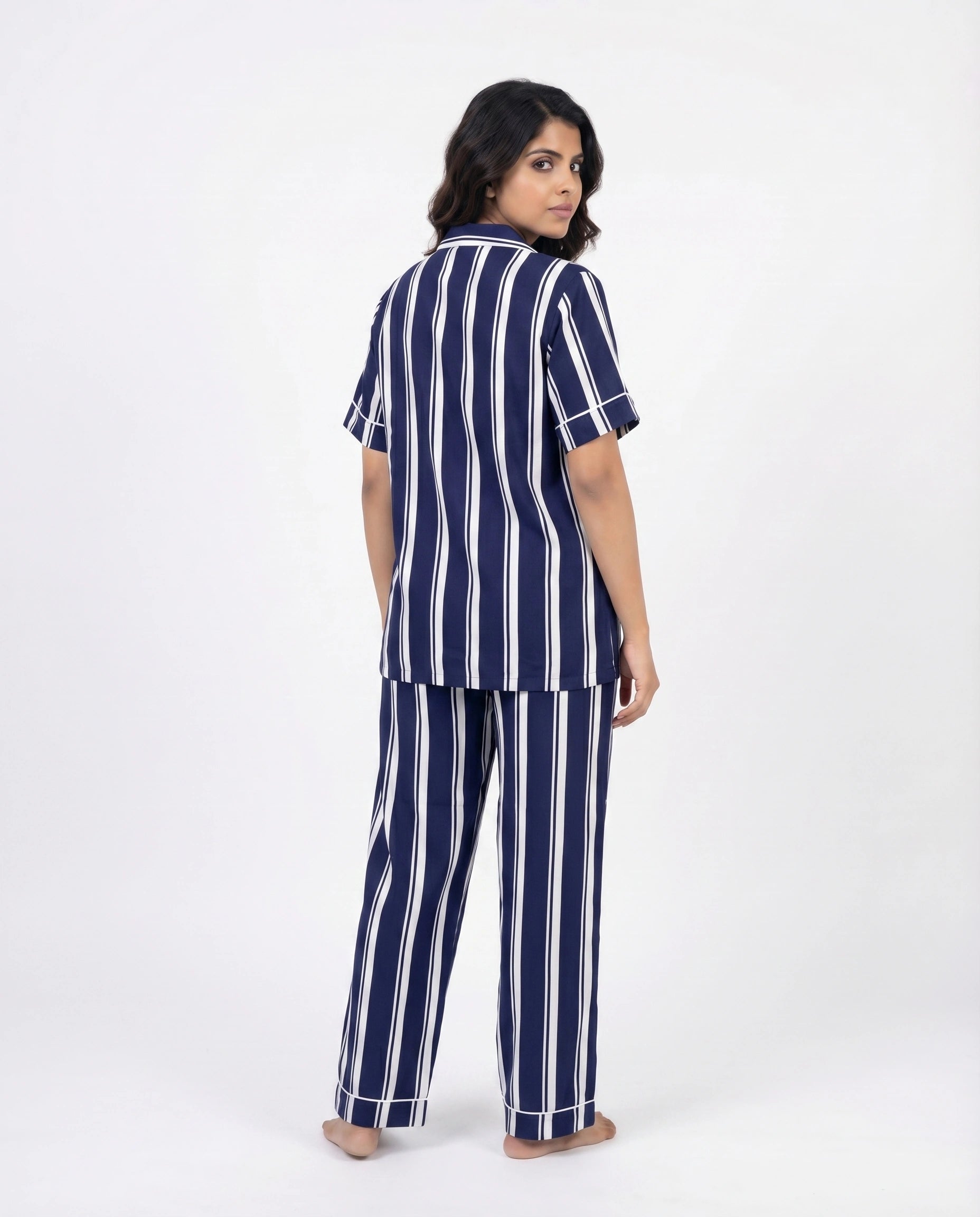 Linen PJ Set - Navy Stripe