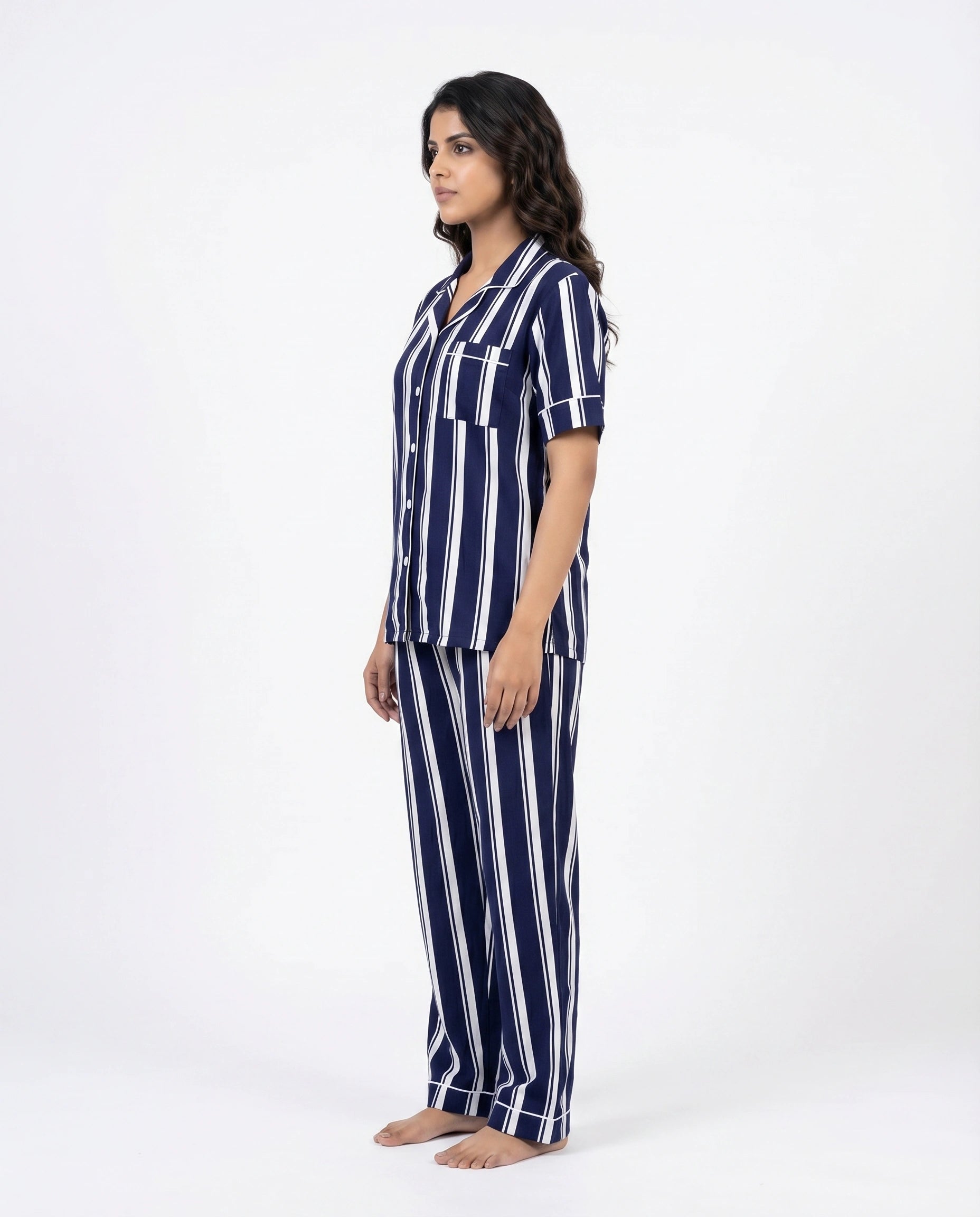 Linen PJ Set - Navy Stripe