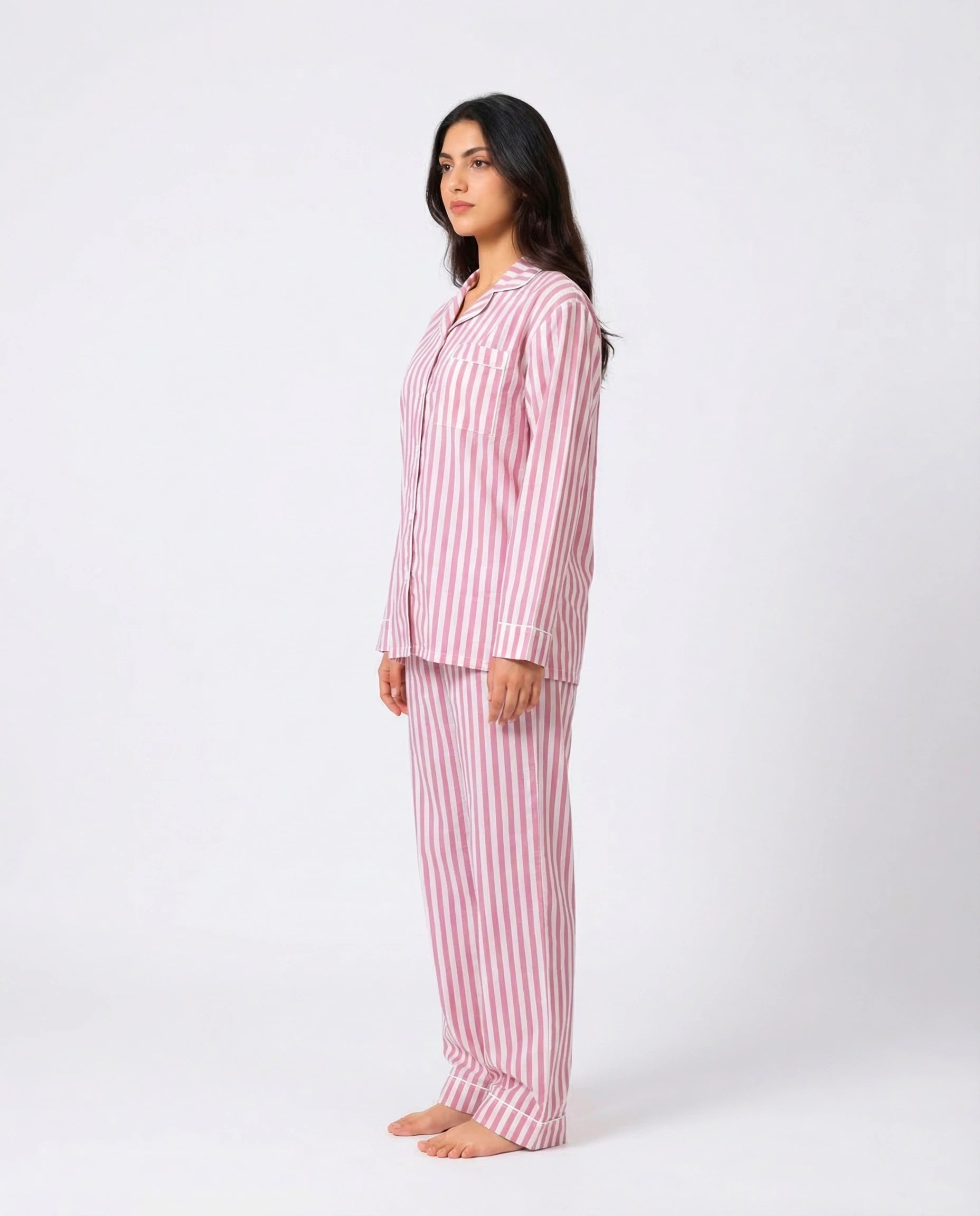 Linen Pajama Suit - Noir Chic - Pink