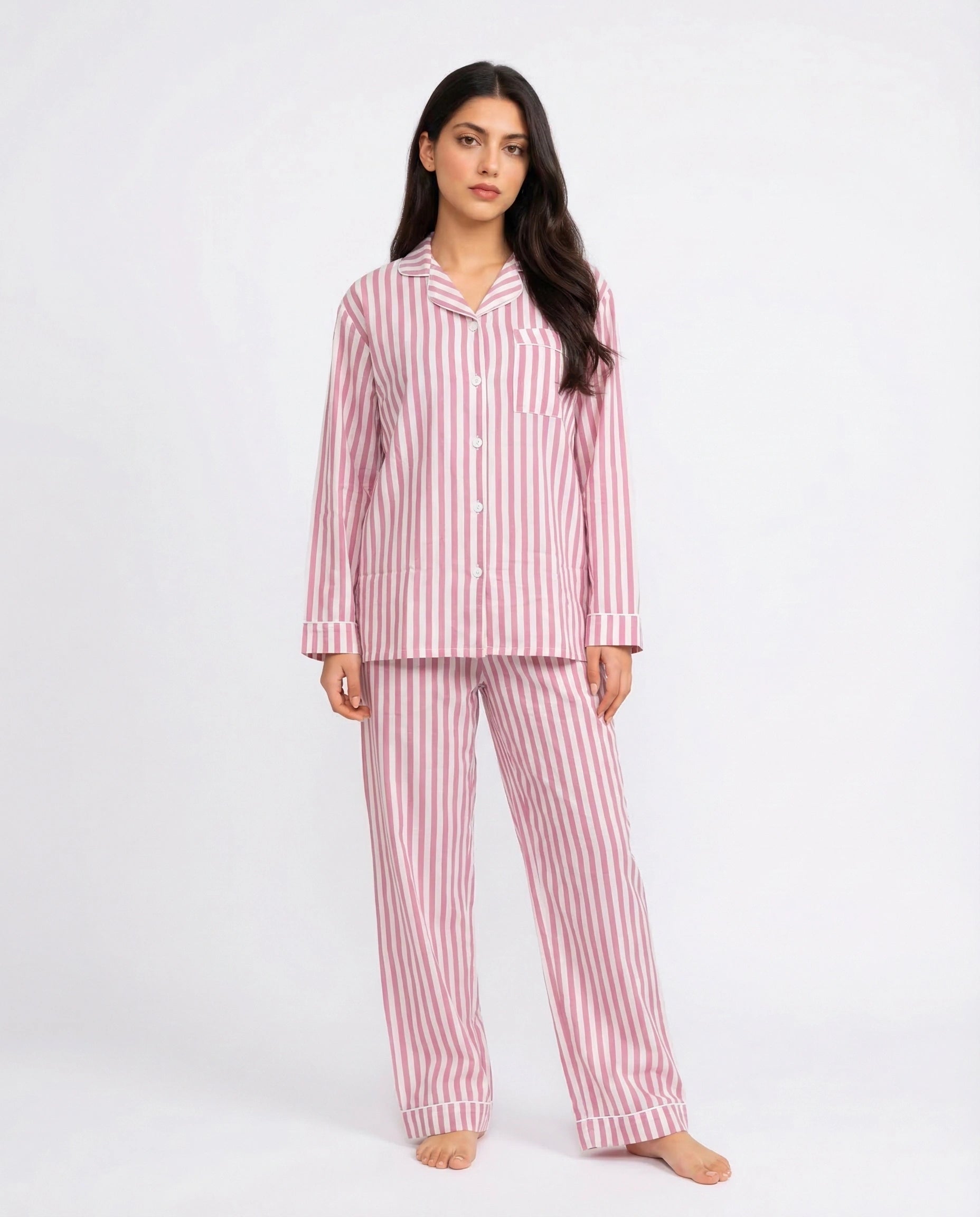 Linen Pajama Suit - Noir Chic - Pink