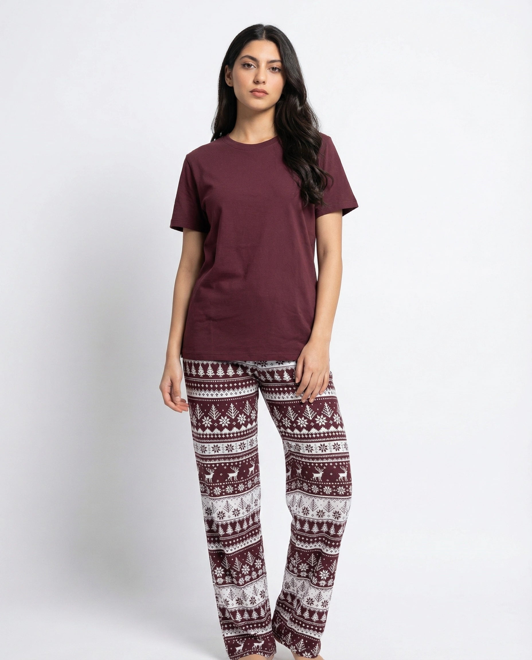 Cotton PJ Set - Nordic - Maroon
