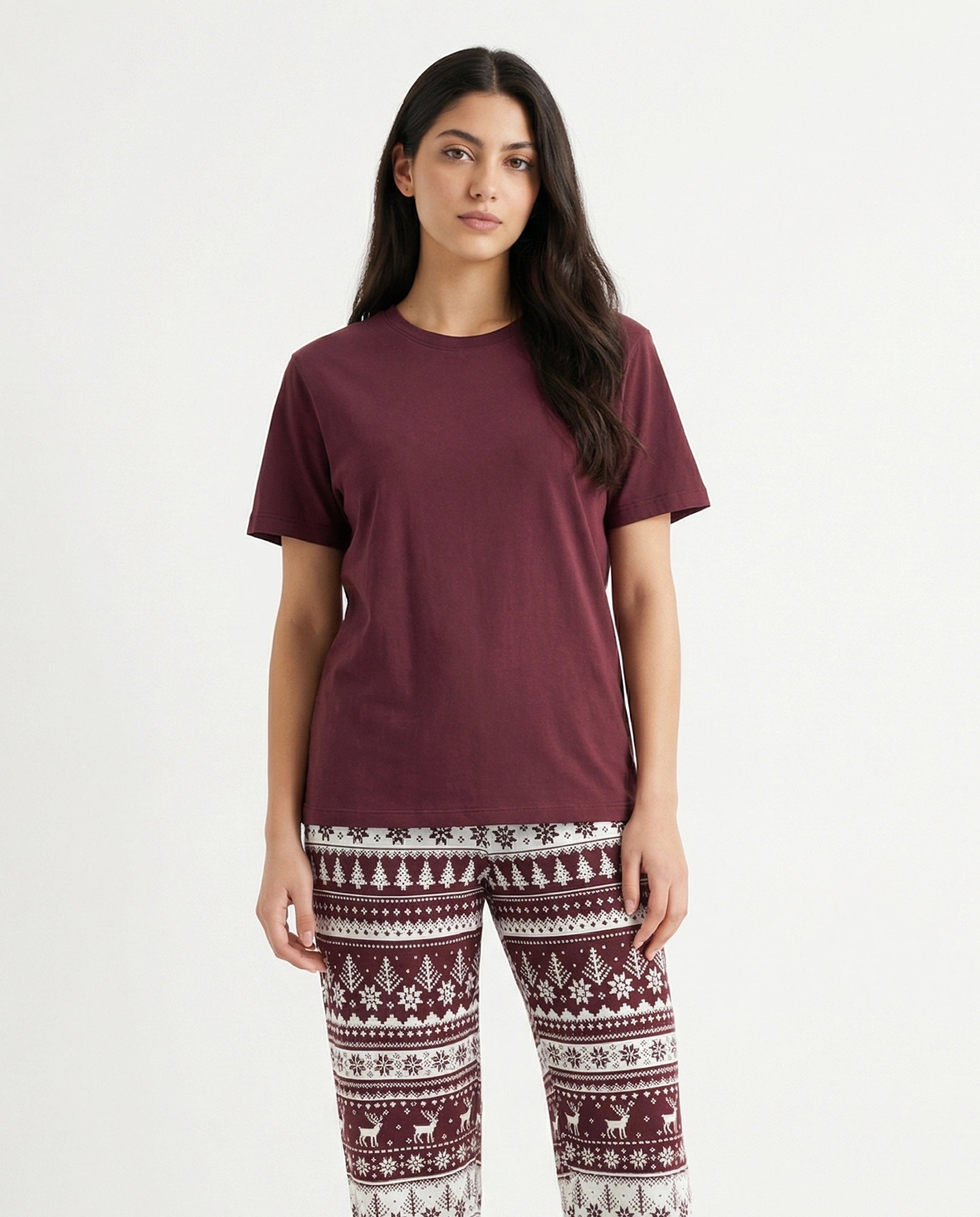 Cotton PJ Set - Nordic - Maroon