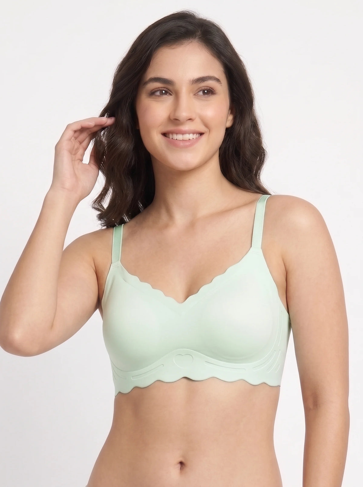 Seamless Padded Bra - Scallop Heart - Green