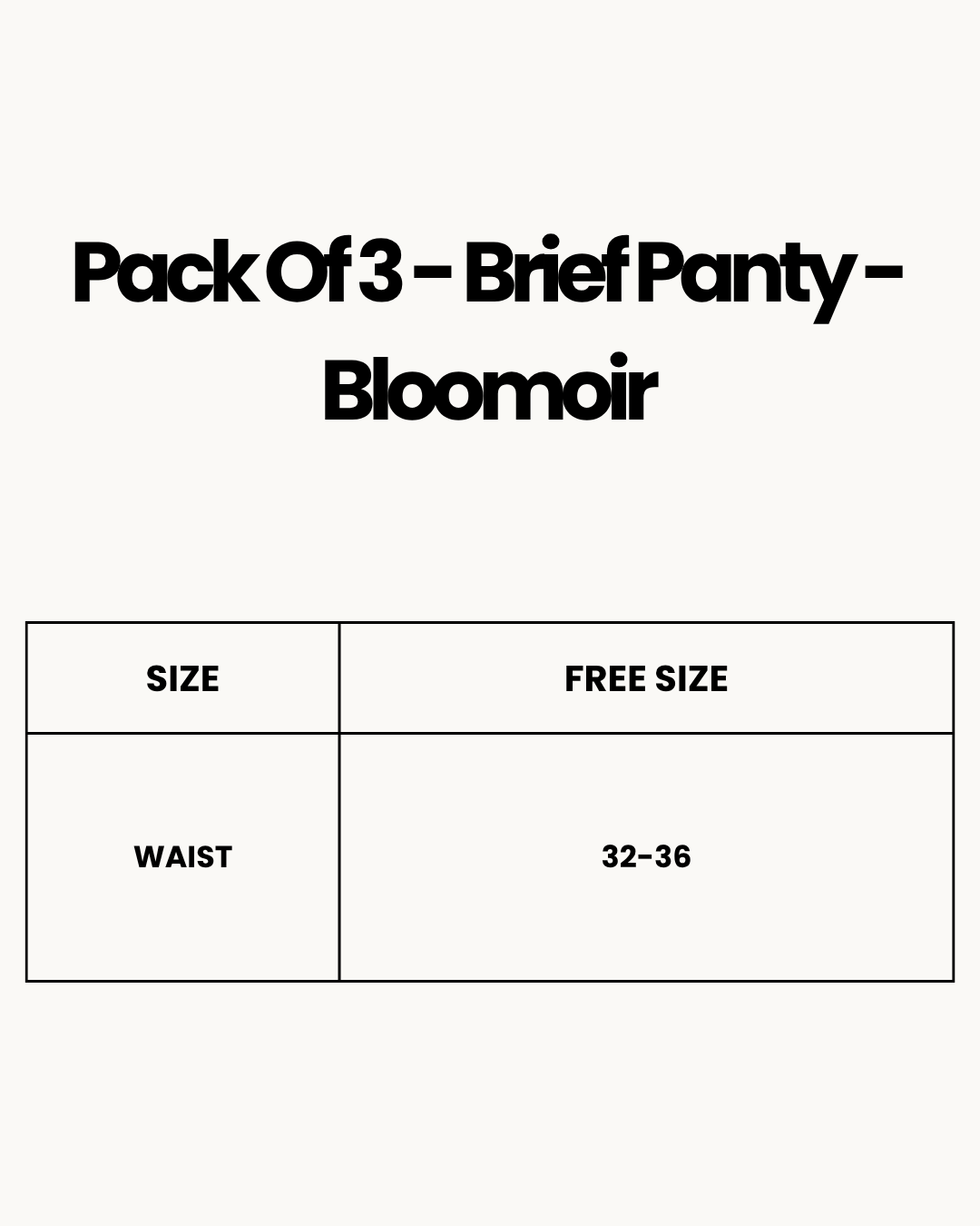 Size Chart for Pack Of 3 - Brief Panty - Bloomoir