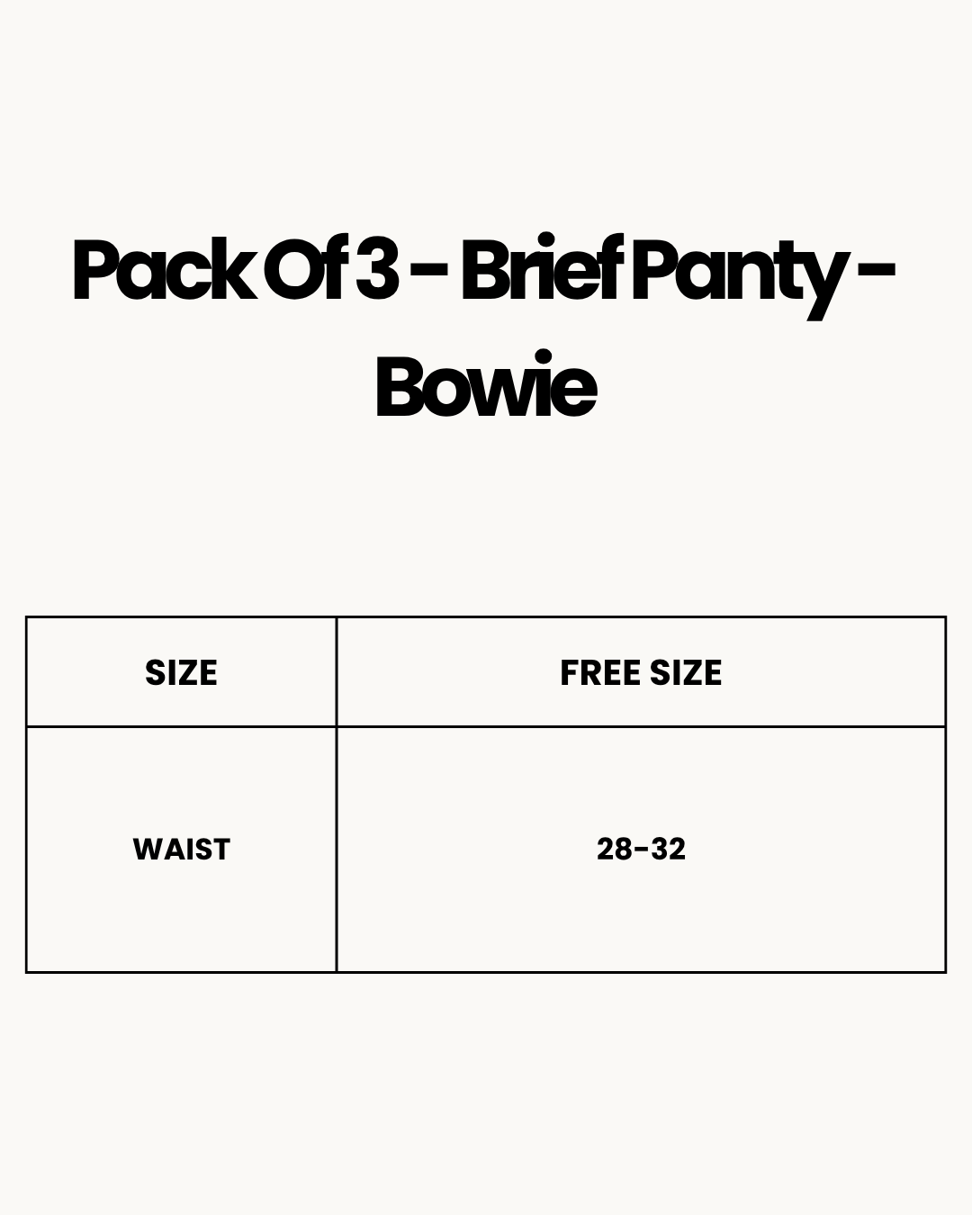 Size Chart for Pack Of 3 - Brief Panty - Bowie