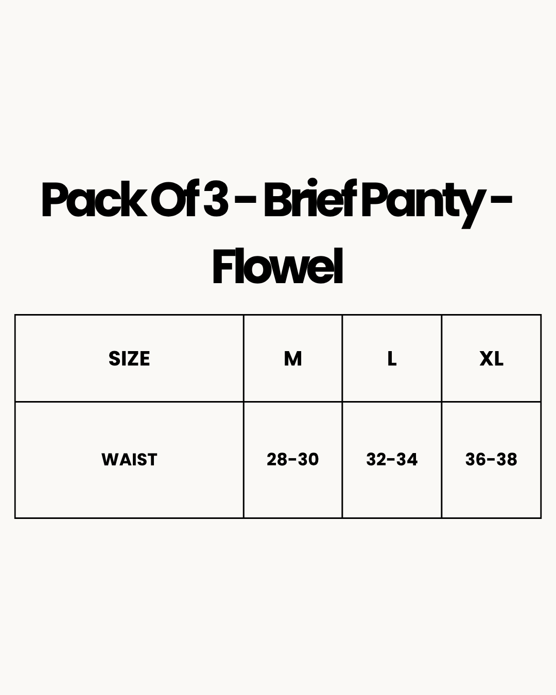 Size Chart for Pack Of 3 - Brief Panty - Flowel