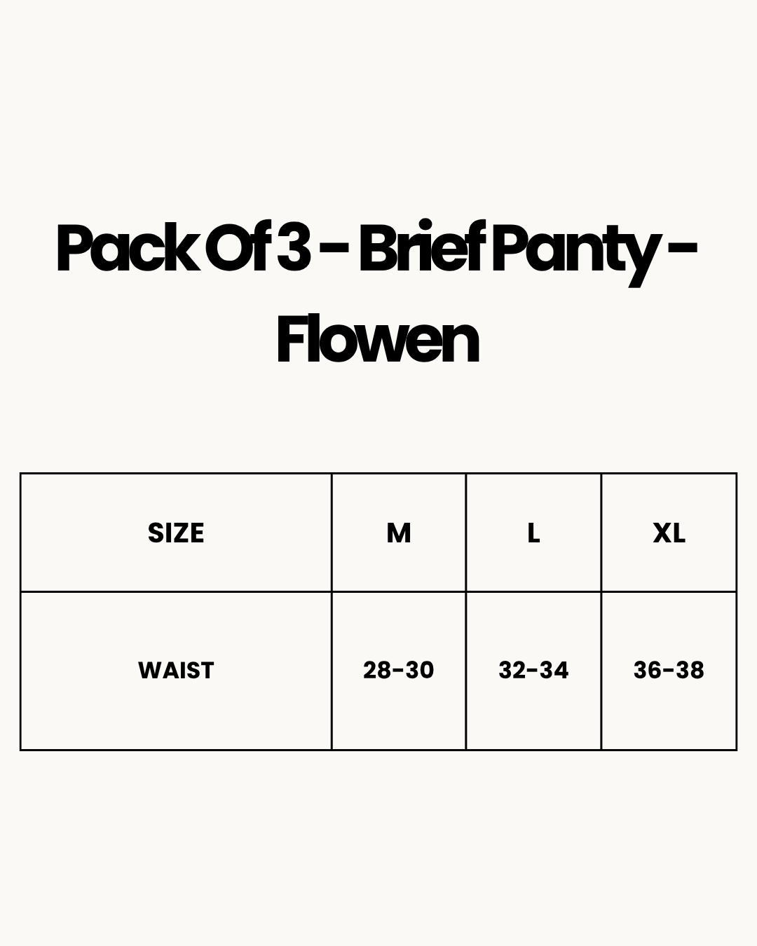 Size Chart for Pack Of 3 - Brief Panty - Flowen