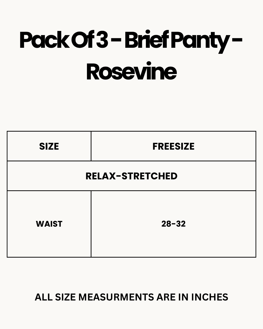 Size Chart for Pack Of 3 - Brief Panty - Rosevine