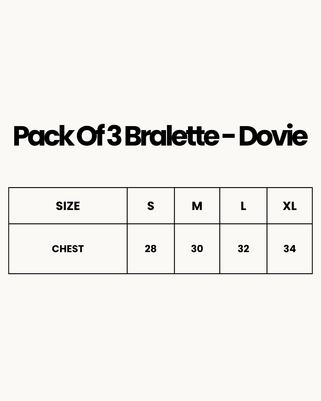 Size Chart for Pack Of 3 Bralette - Dovie