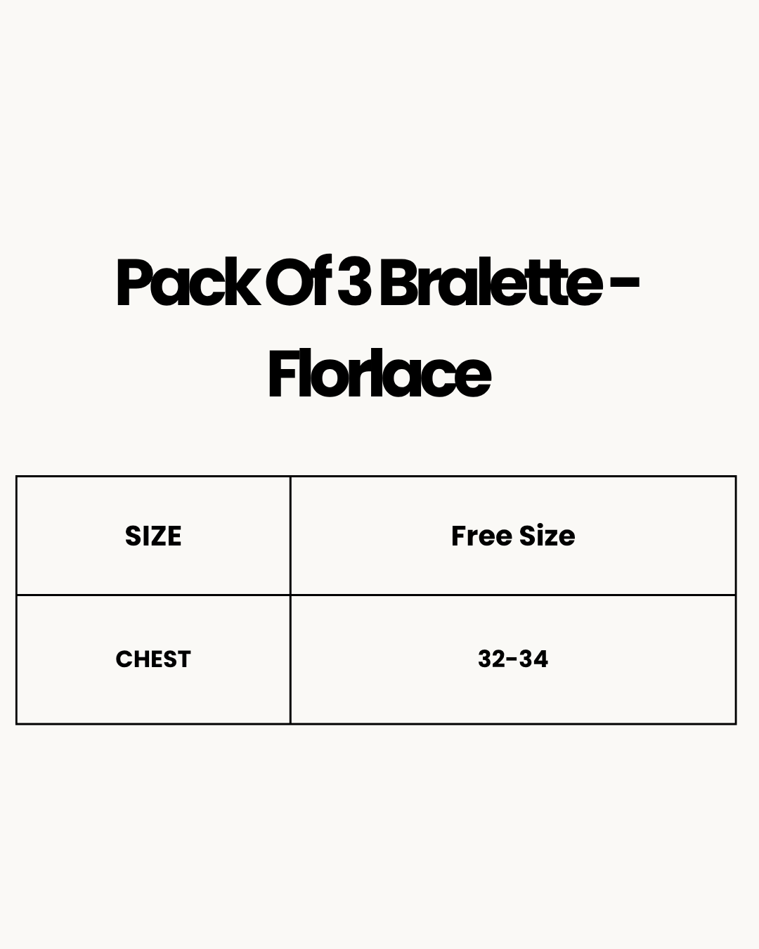 Size Chart for Pack Of 3 Bralette - Florlace