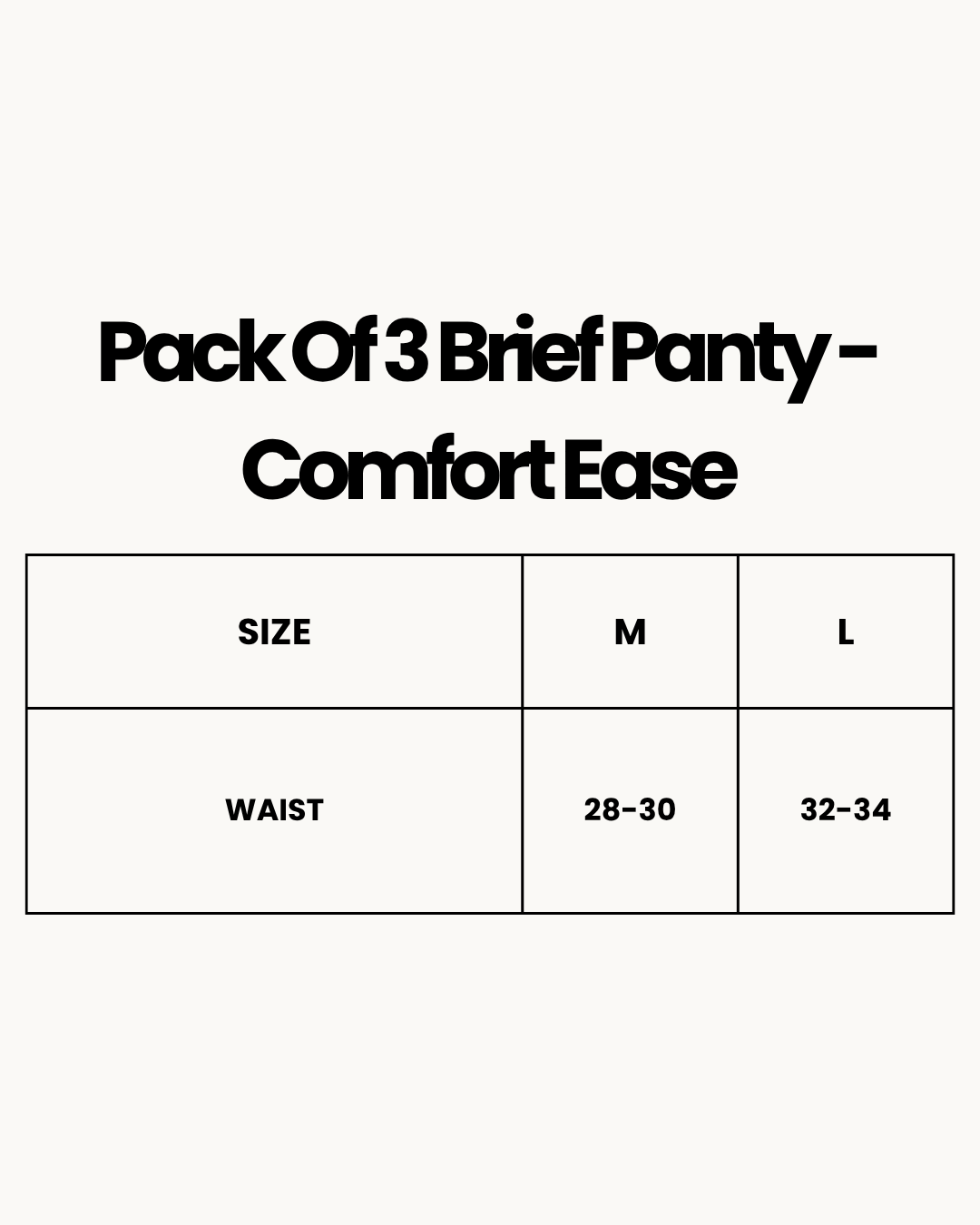 Size Chart for Pack Of 3 Brief Panty - Comfort Ease