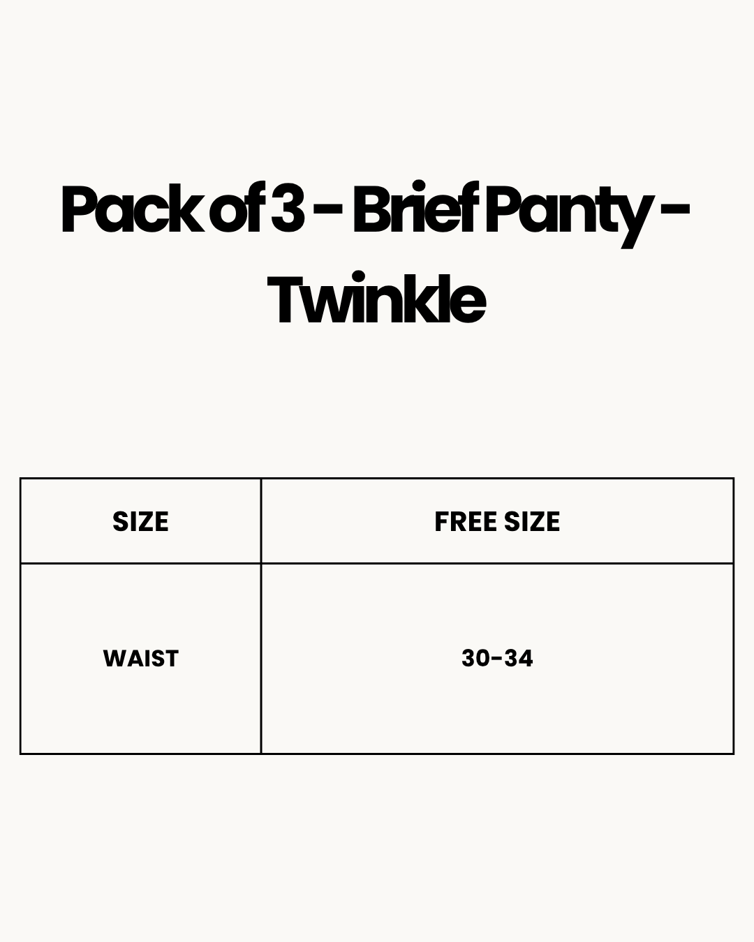 Size Chart for Pack of 3 - Brief Panty - Twinkle