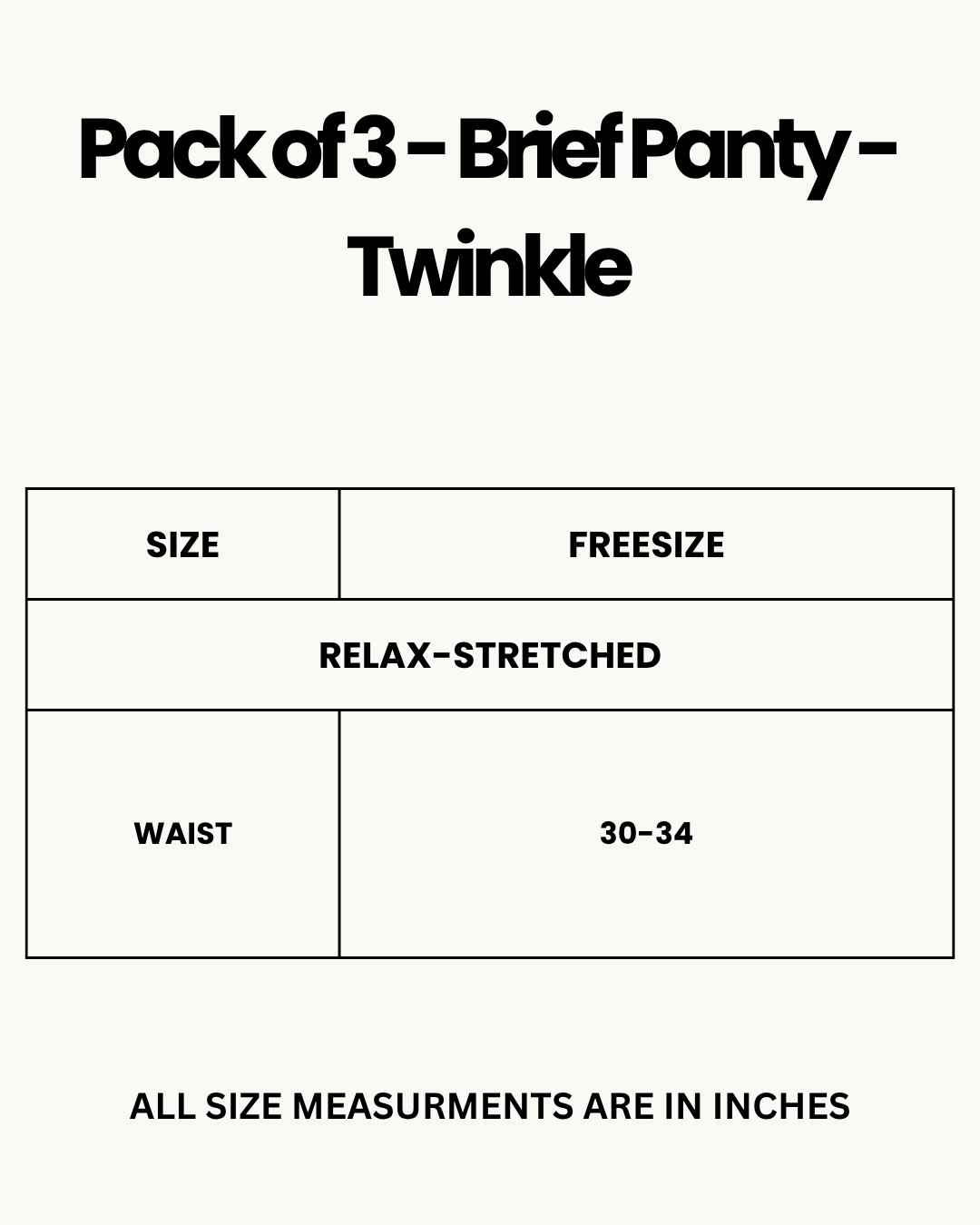 Size Chart for Pack of 3 - Brief Panty - Twinkle