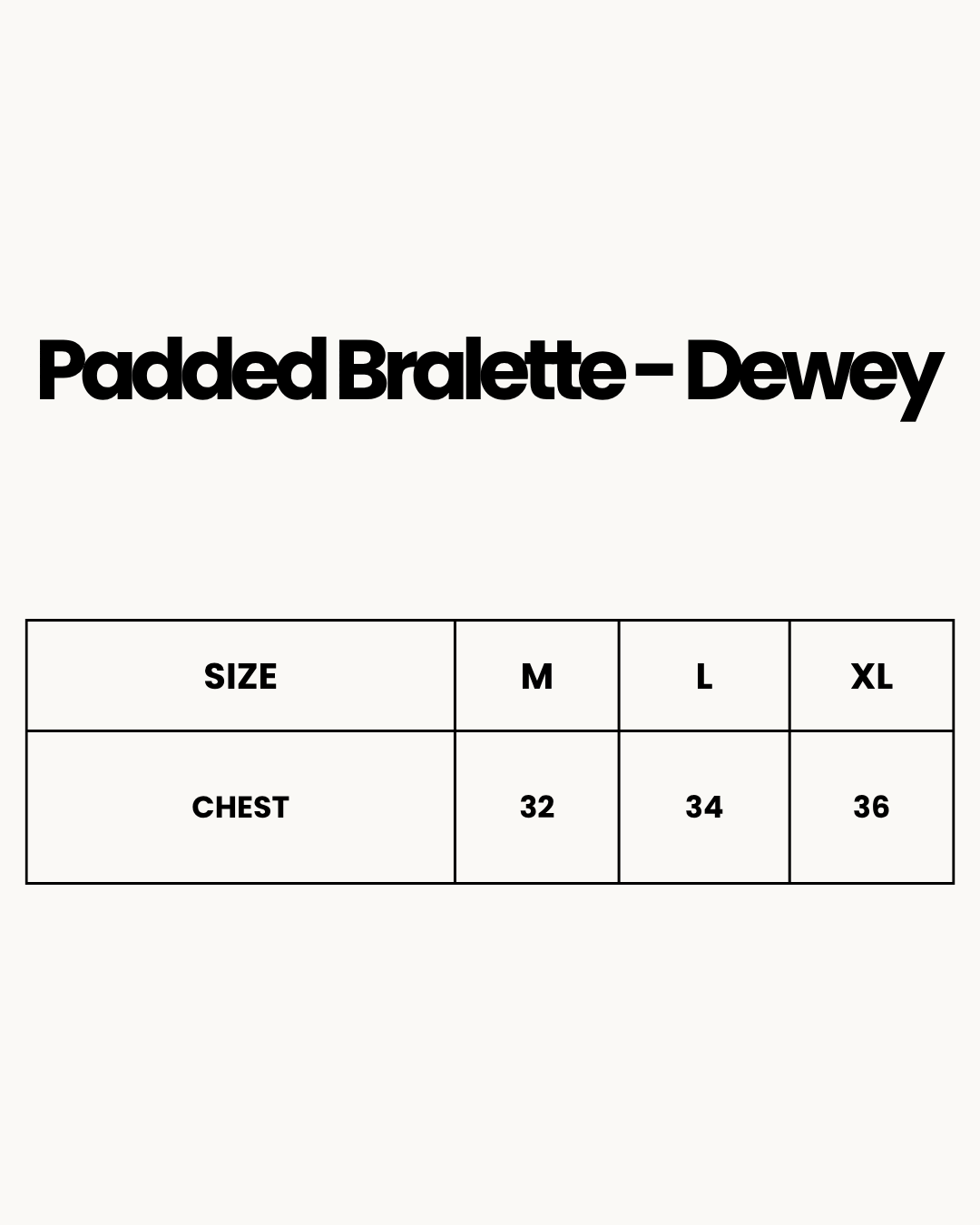 Size Chart for Padded Bralette - Dewey - Sage Green