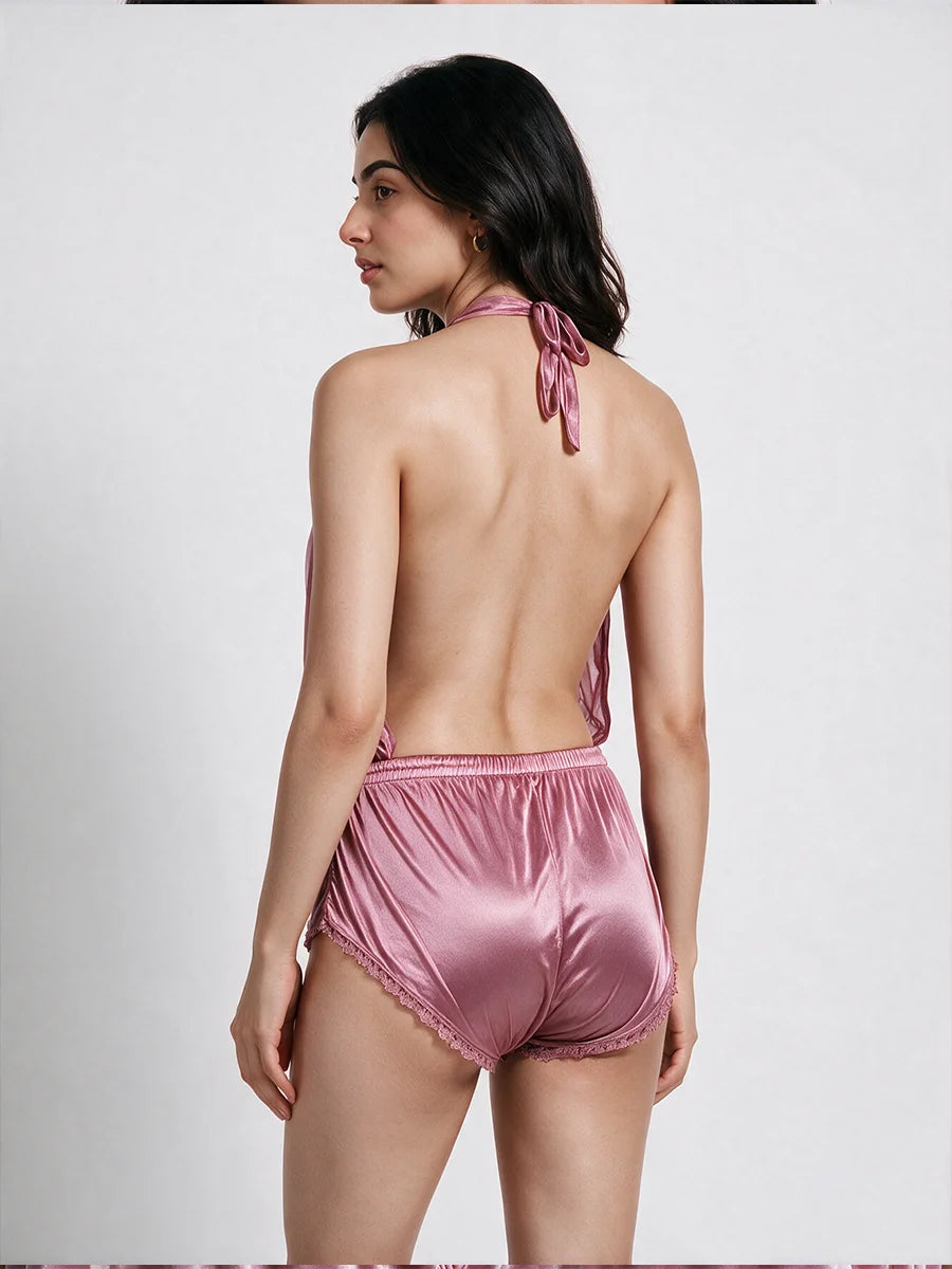 Deep V-Neck Sexy Silk Bodysuit