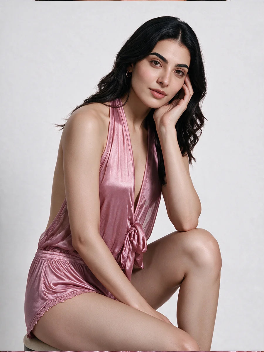 Deep V-Neck Sexy Silk Bodysuit